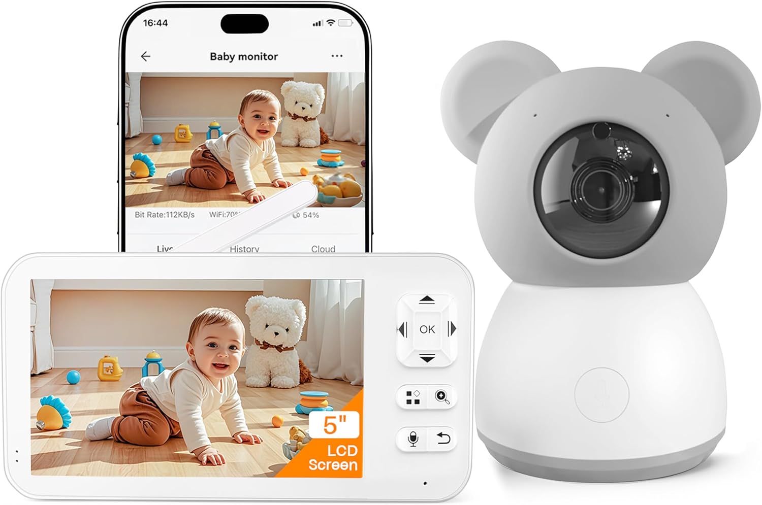 Simbailai 2K Baby Monitor Video con LCD 5"