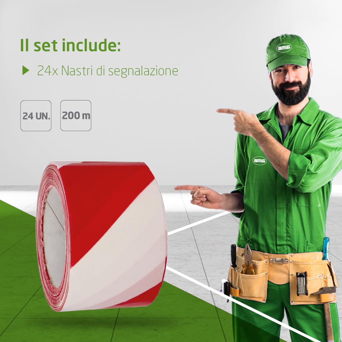 Amig - 24 Nastri Segnaletici Rosso e Bianco - immagine 5