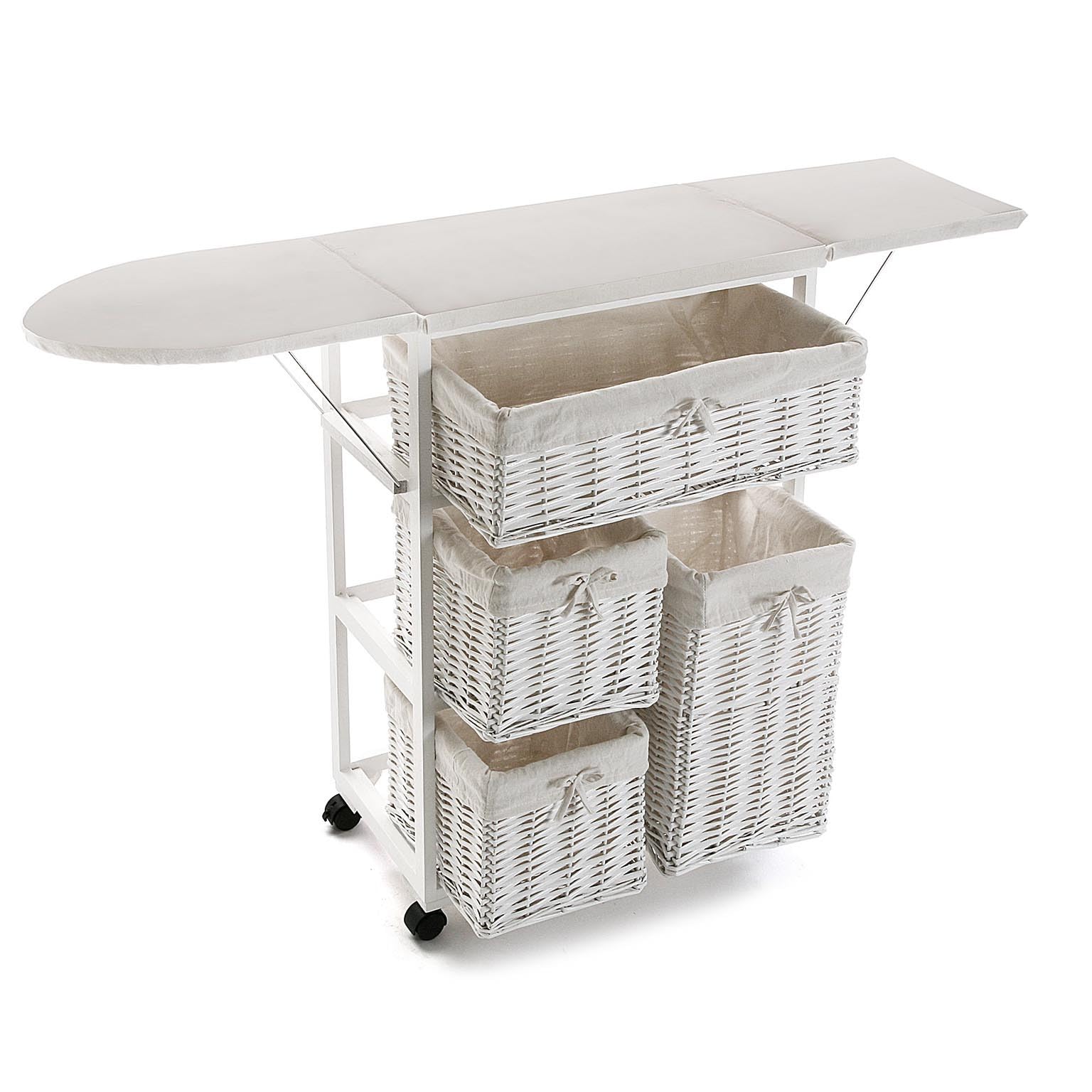 Drw Mobile Ferro da Stiro con Cesti e Ruote, Bianco