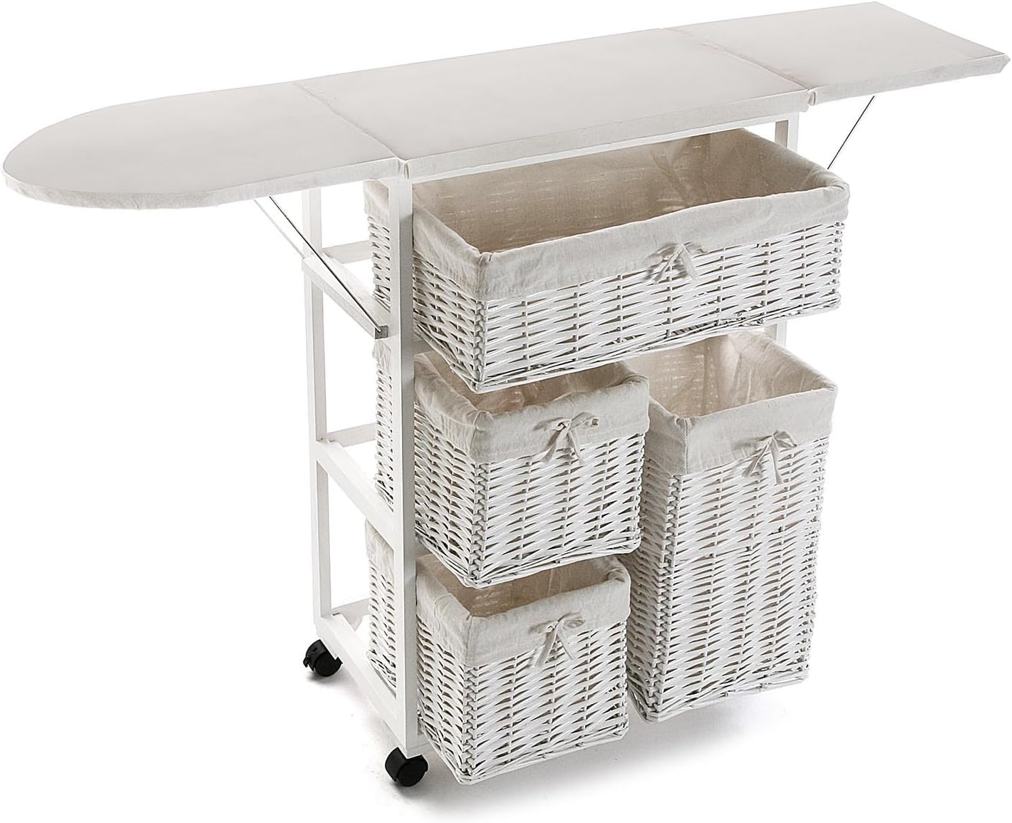 Drw Mobile Ferro da Stiro con Cesti e Ruote, Bianco - immagine 1