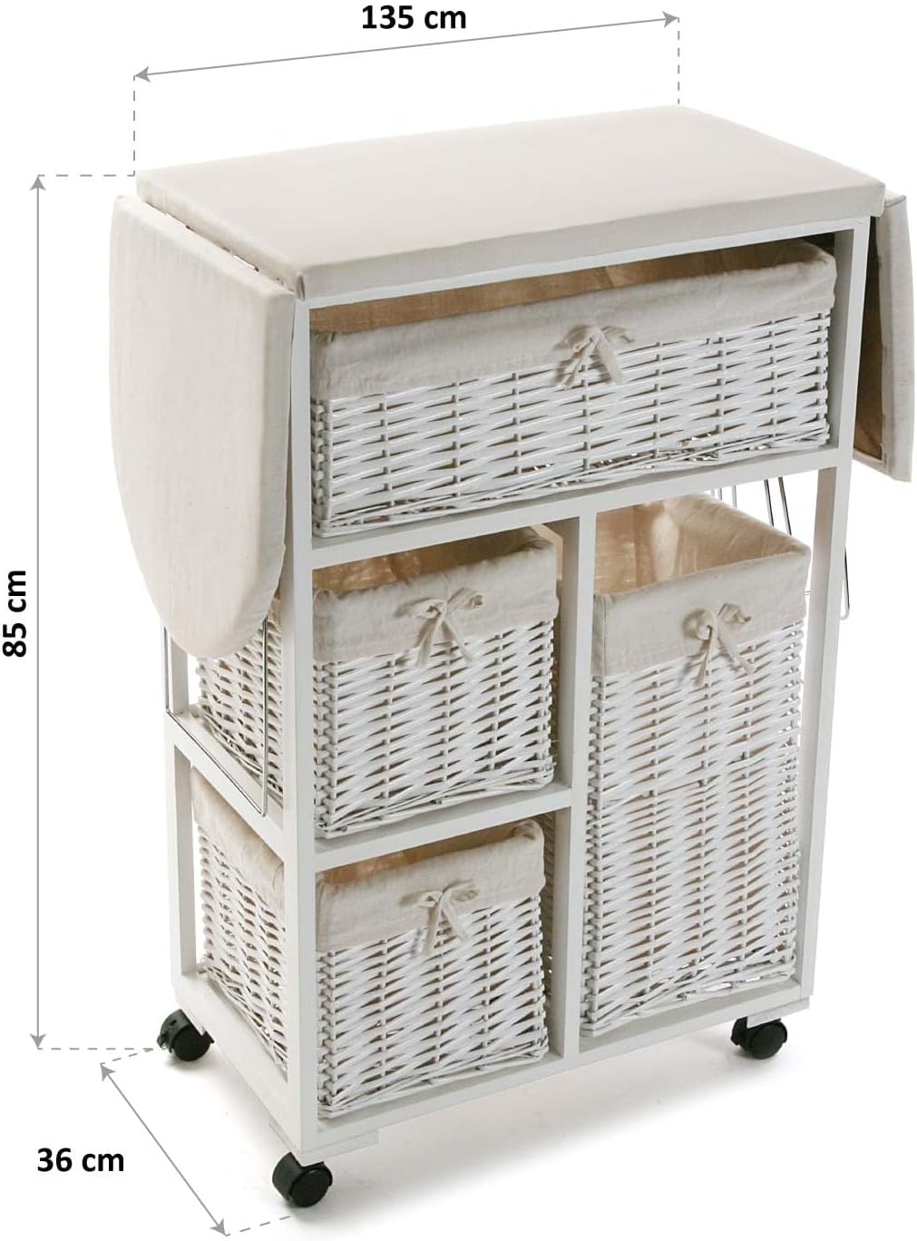 Drw Mobile Ferro da Stiro con Cesti e Ruote, Bianco - immagine 3