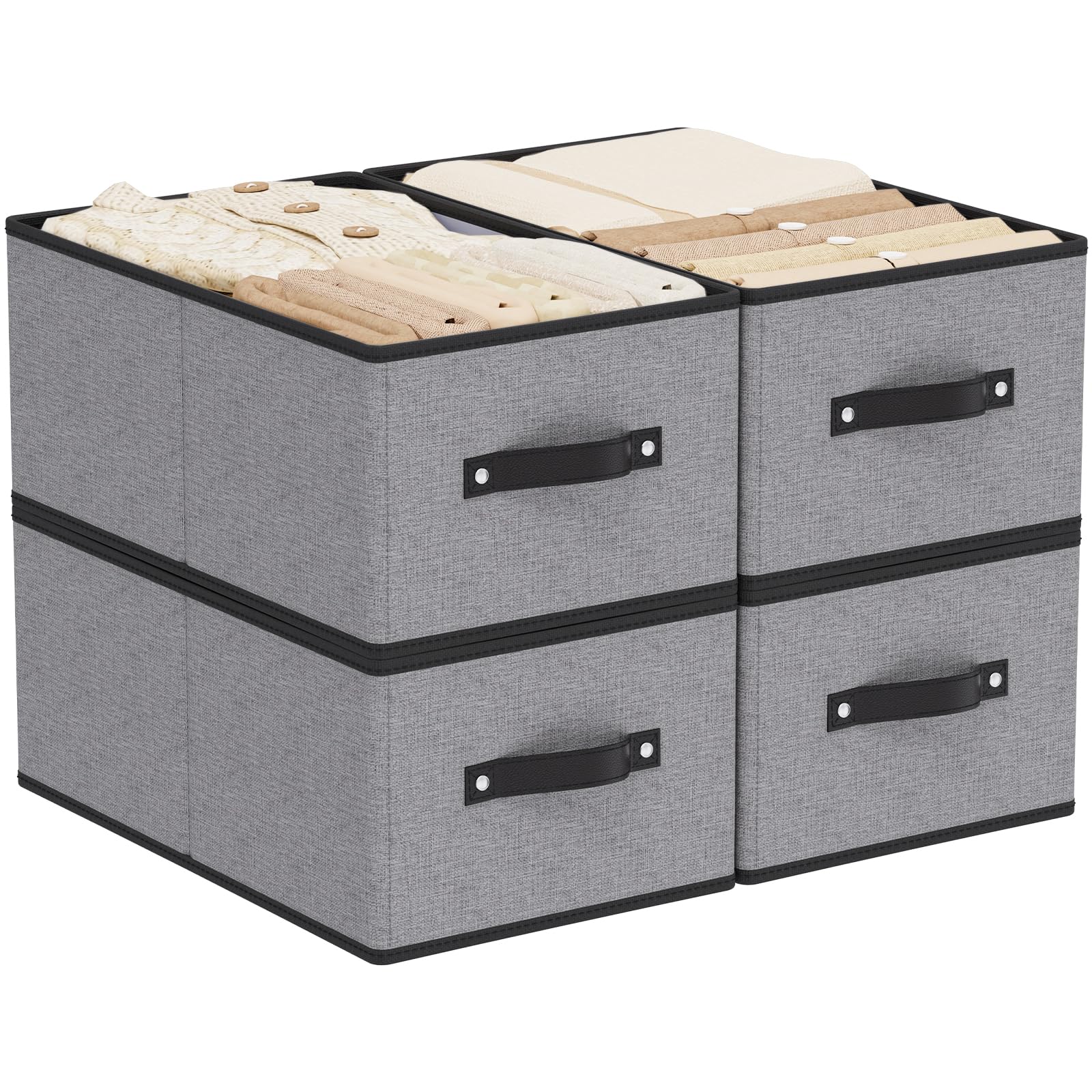 4 Pezzi Scatole per Vestiti 47x28x20cm, Grigio