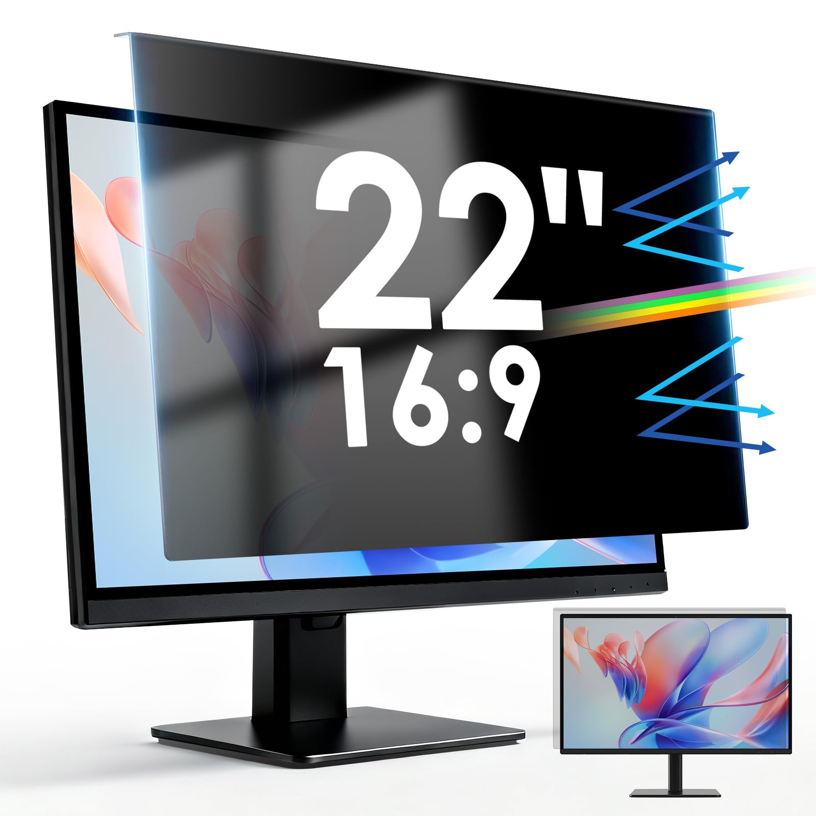 SOPPY Pellicola protettiva per la privacy del computer da appendere da 22 pollici, per monitor widescreen 16:9 desktop, antiriflesso protezione per gli occhi, filtro rimovibile, pellicola protettiva