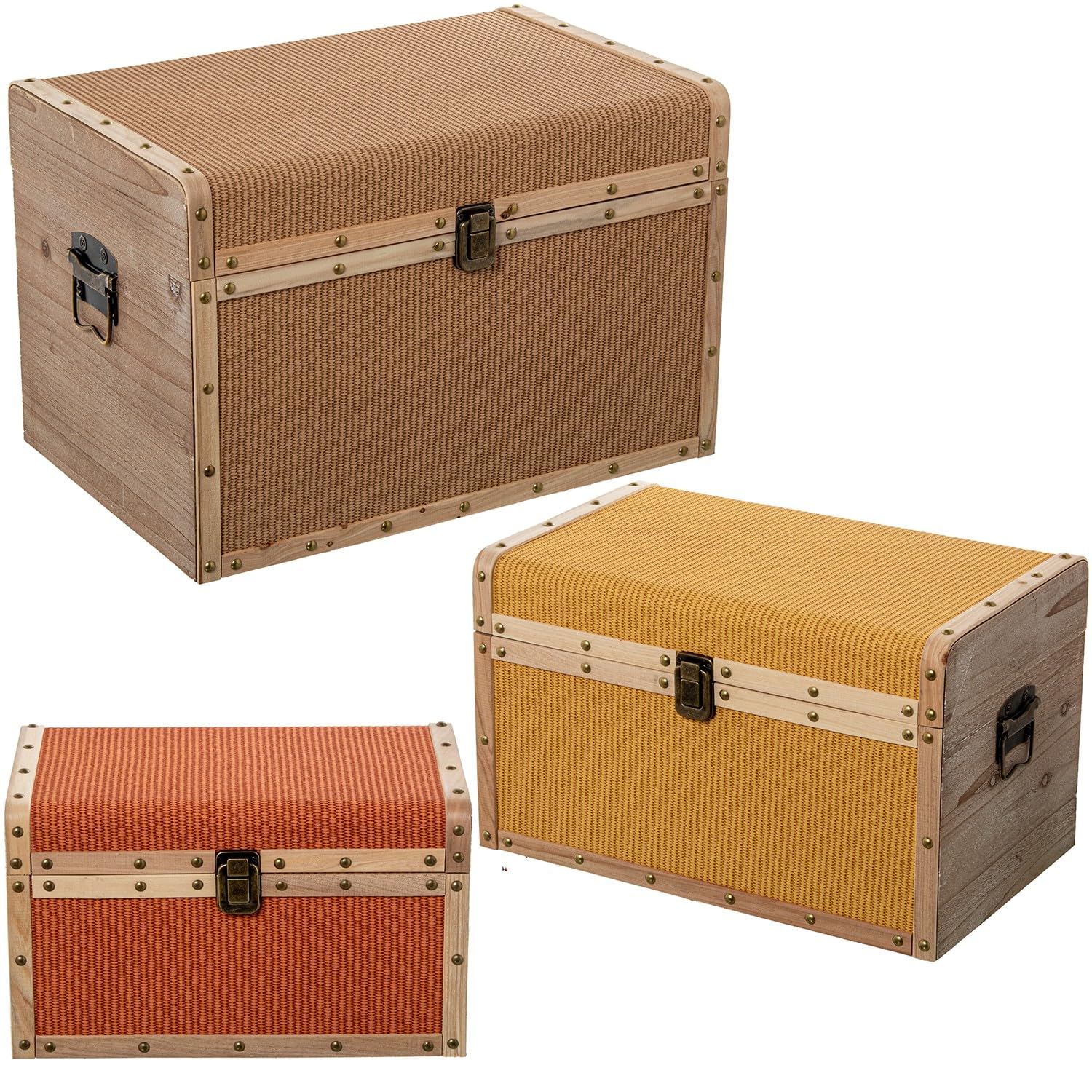 Drw Set 3 Bauli in Legno e Similpelle 30x30x46 cm