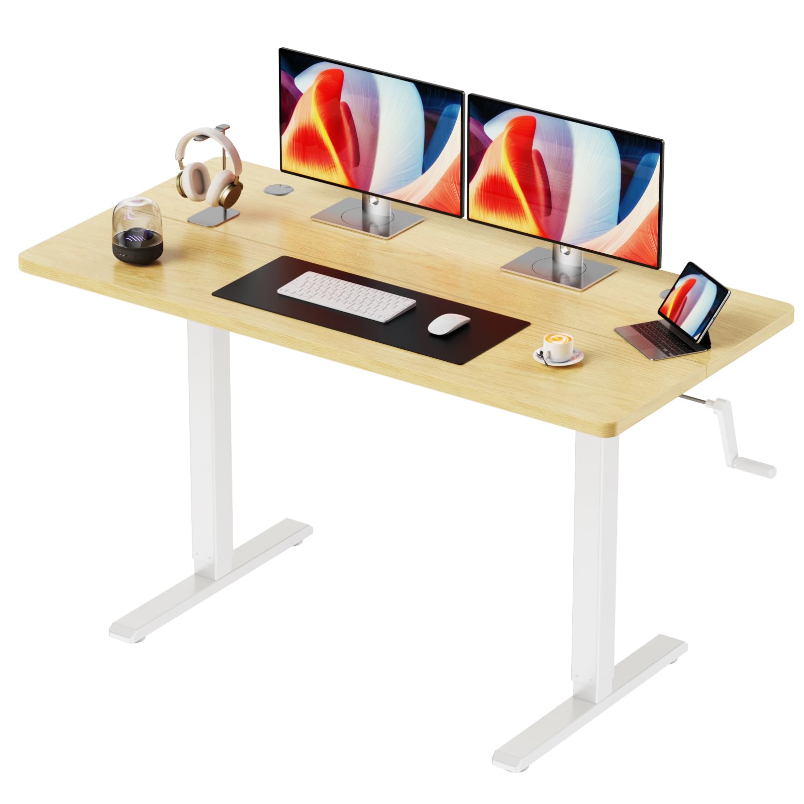 Scrivania Regolabile in Altezza Manualmente 120x60cm, Rovere