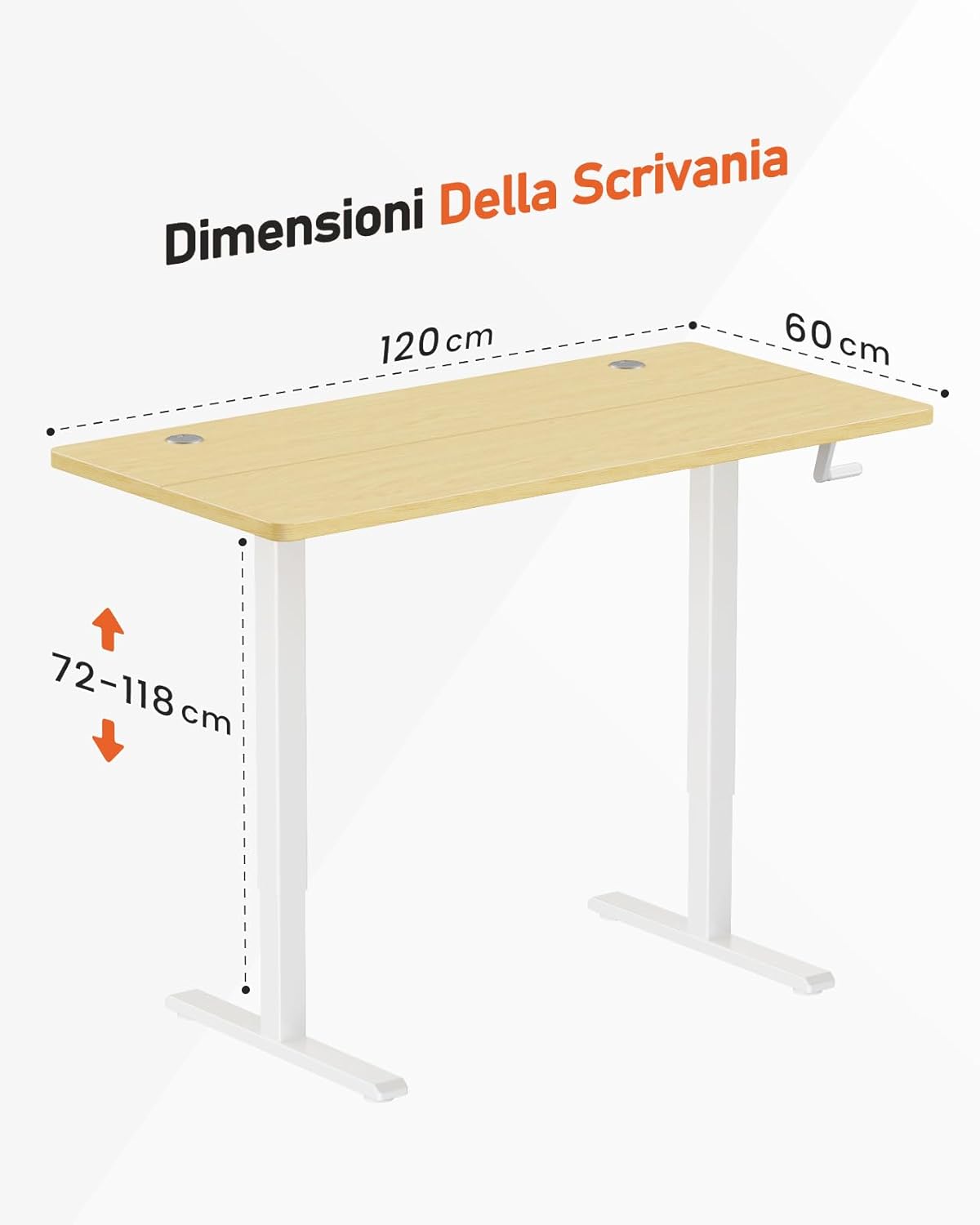 Scrivania Regolabile in Altezza Manualmente 120x60cm, Rovere - immagine 3