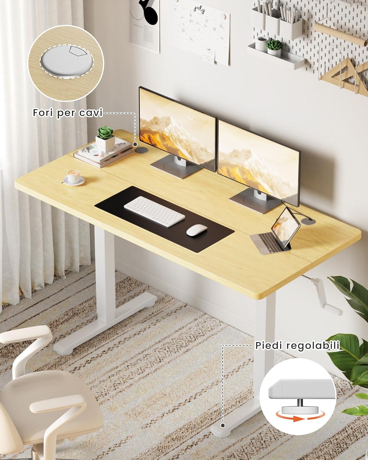 Scrivania Regolabile in Altezza Manualmente 120x60cm, Rovere - immagine 5