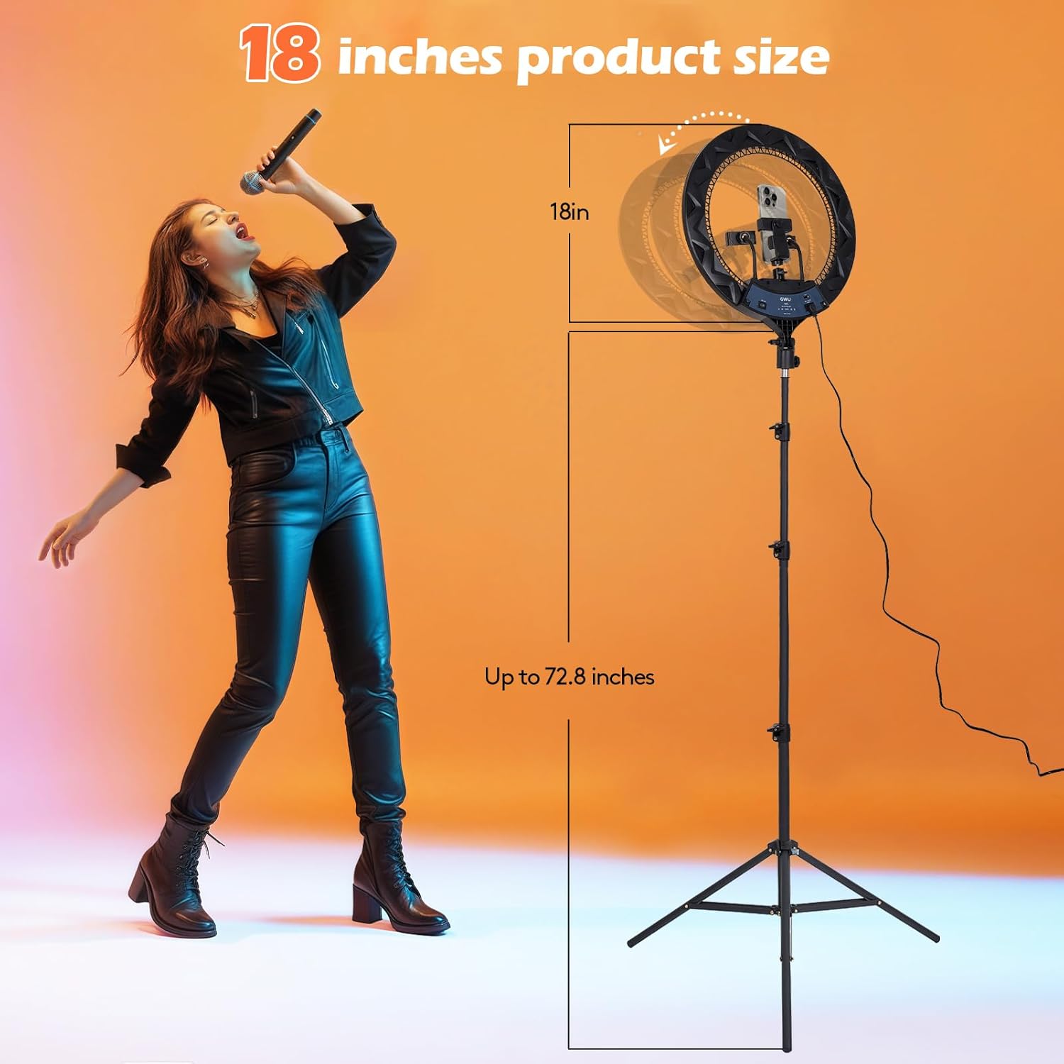 Gwo Luce Anello LED 18" con Treppiede 6000K Dimmerabile - immagine 2