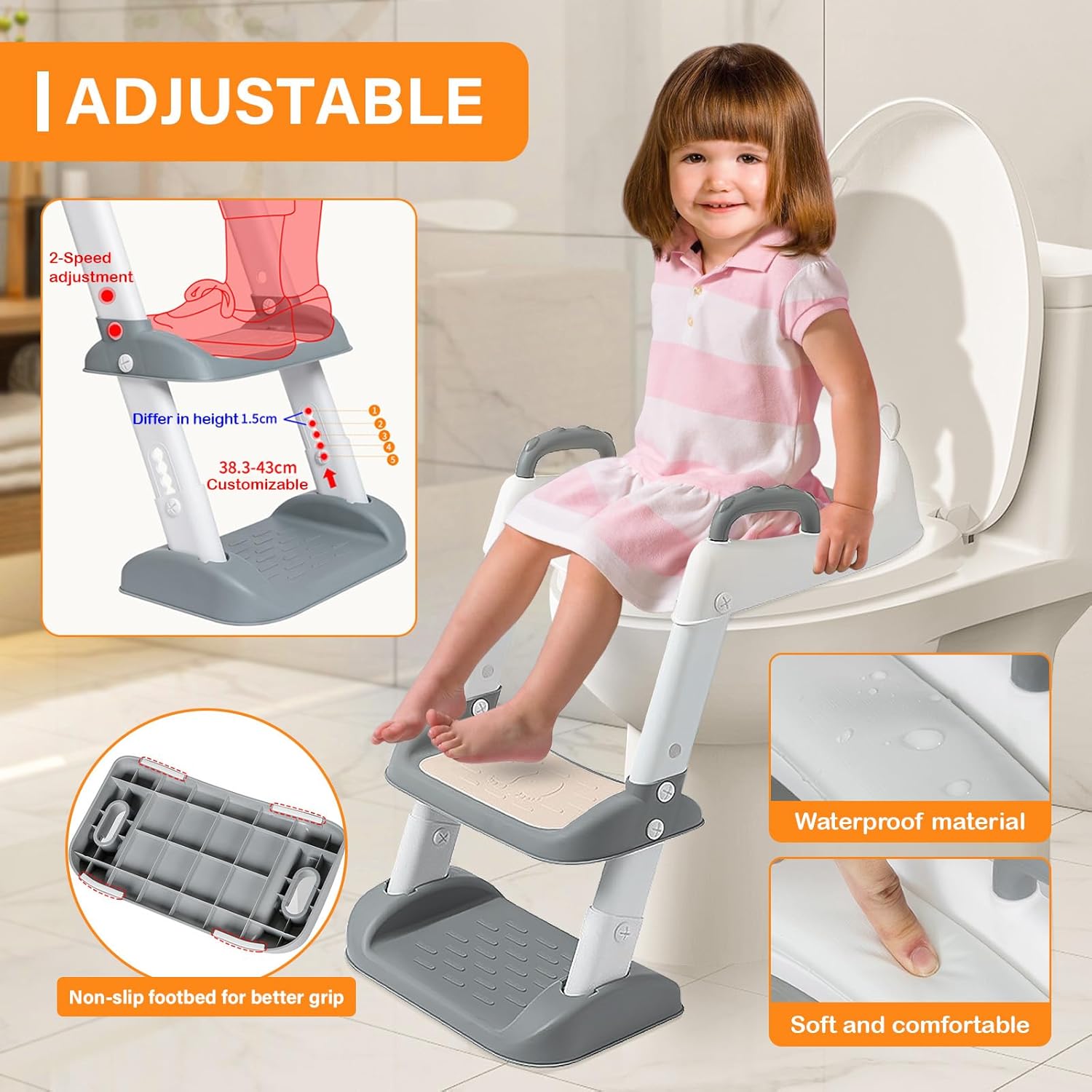 Riduttore WC Bambini Pieghevole 2 in 1, Grigio - immagine 2