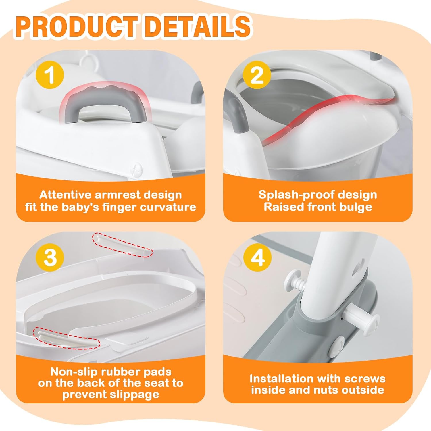 Riduttore WC Bambini Pieghevole 2 in 1, Grigio - immagine 4