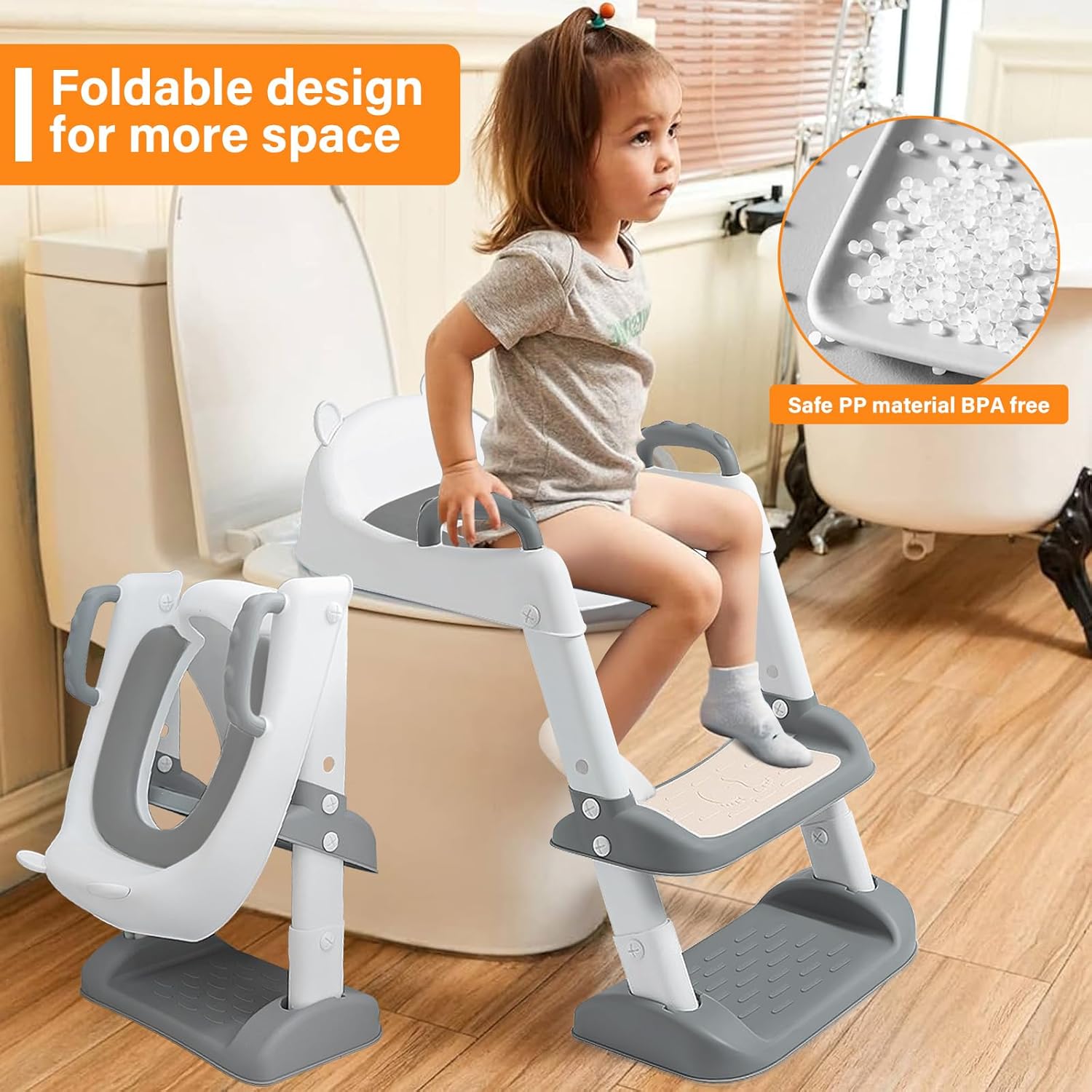 Riduttore WC Bambini Pieghevole 2 in 1, Grigio - immagine 6