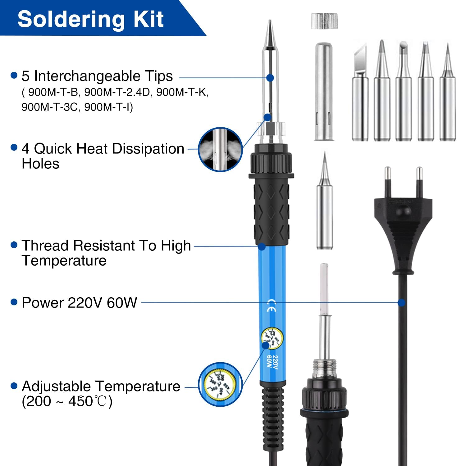 Saldatore a Stagno Kit 60W Temperatura Regolabile - immagine 2