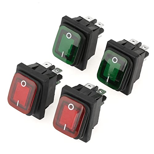 4 pezzi/set nero impermeabile 4 pin 2 posizioni ON OFF Interruttore a bilanciere lampada verde rosso Lampada spia 220V antipolvere Lampada rosso verde interruttore a bilanciere Snap