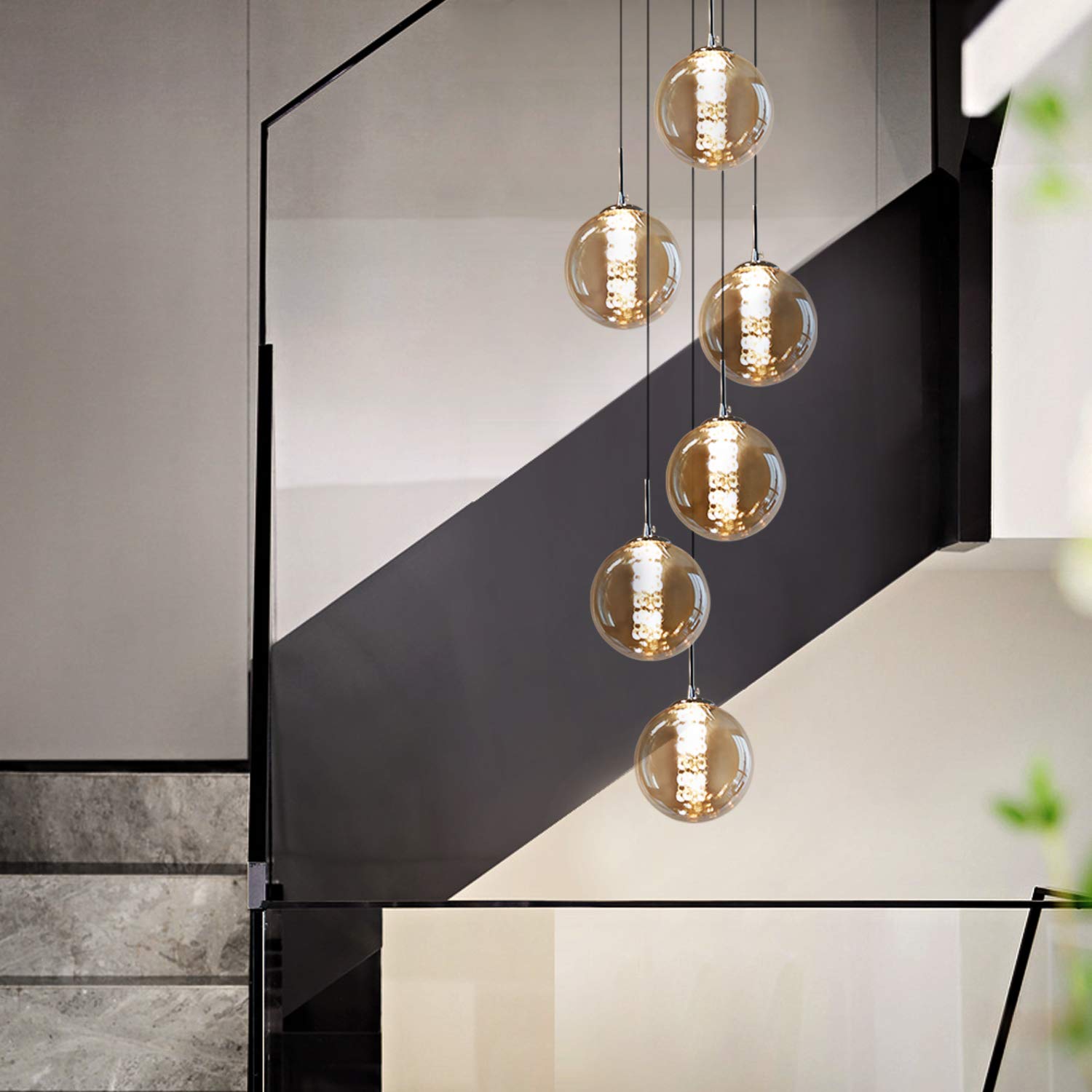 Lampada a Sospensione 6 Luci in Vetro Ambra