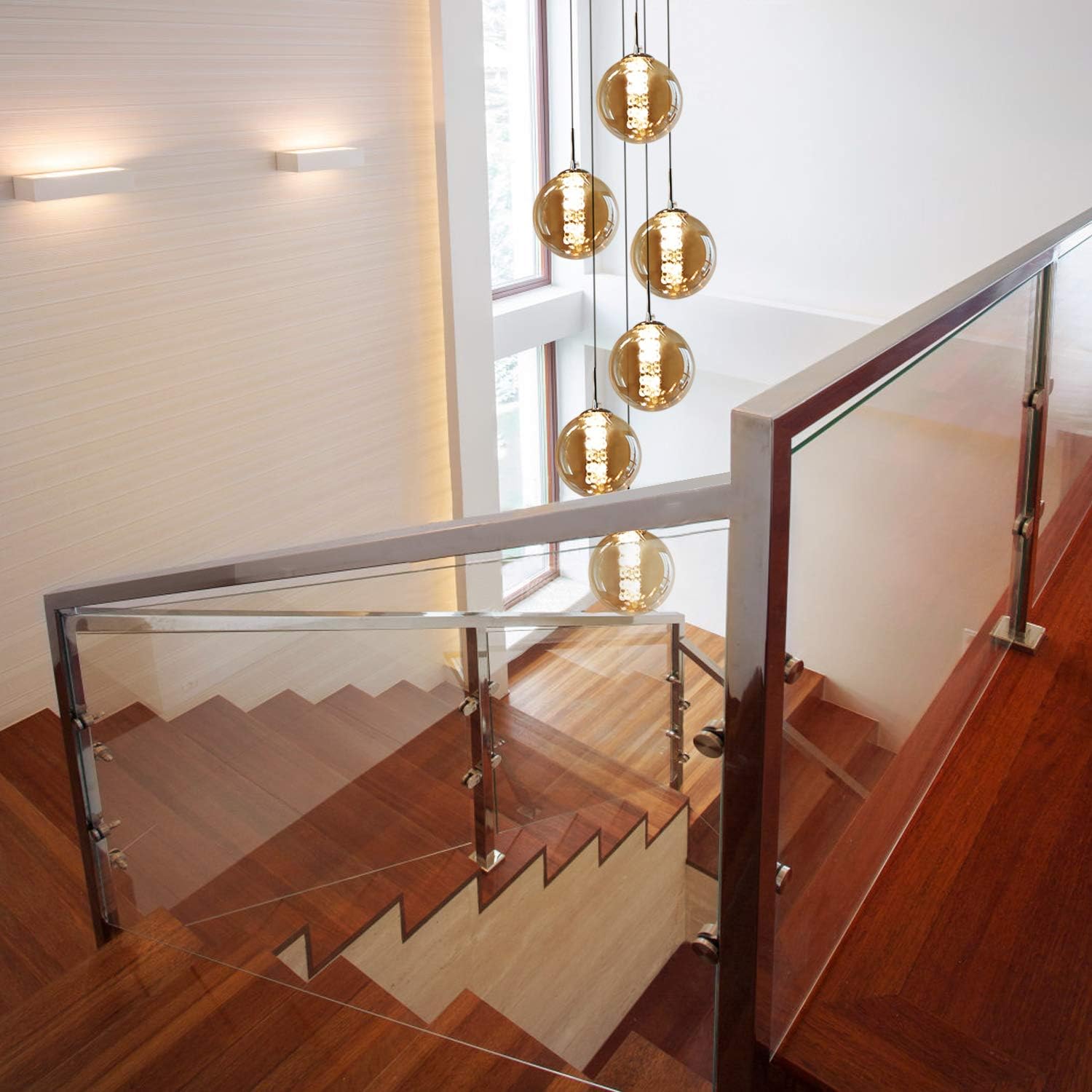 Lampada a Sospensione 6 Luci in Vetro Ambra - immagine 10