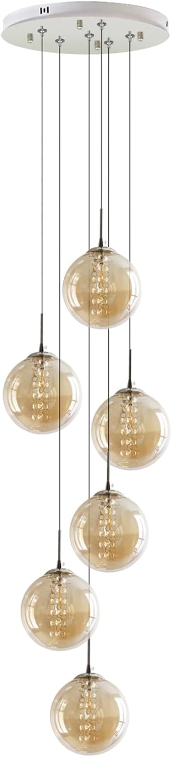 Lampada a Sospensione 6 Luci in Vetro Ambra - immagine 11