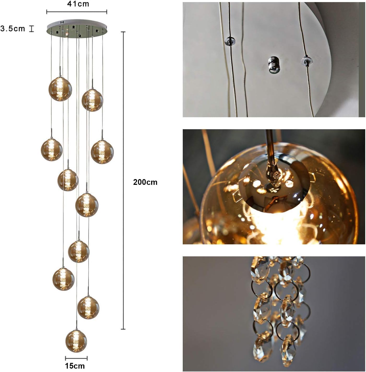 Lampada a Sospensione 6 Luci in Vetro Ambra - immagine 4