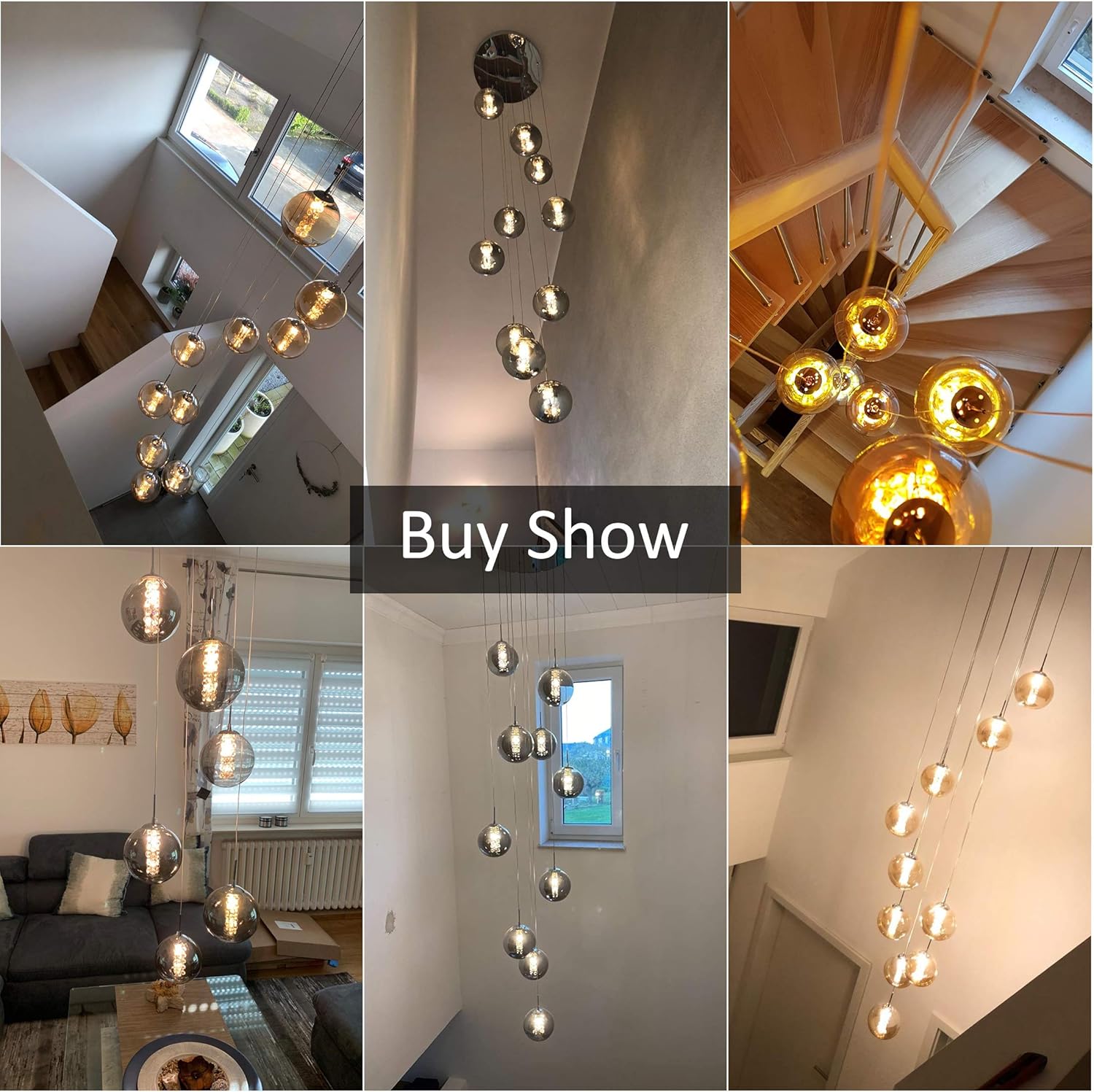 Lampada a Sospensione 6 Luci in Vetro Ambra - immagine 6