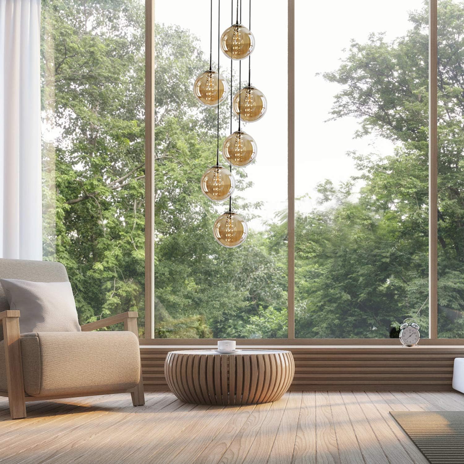 Lampada a Sospensione 6 Luci in Vetro Ambra - immagine 8