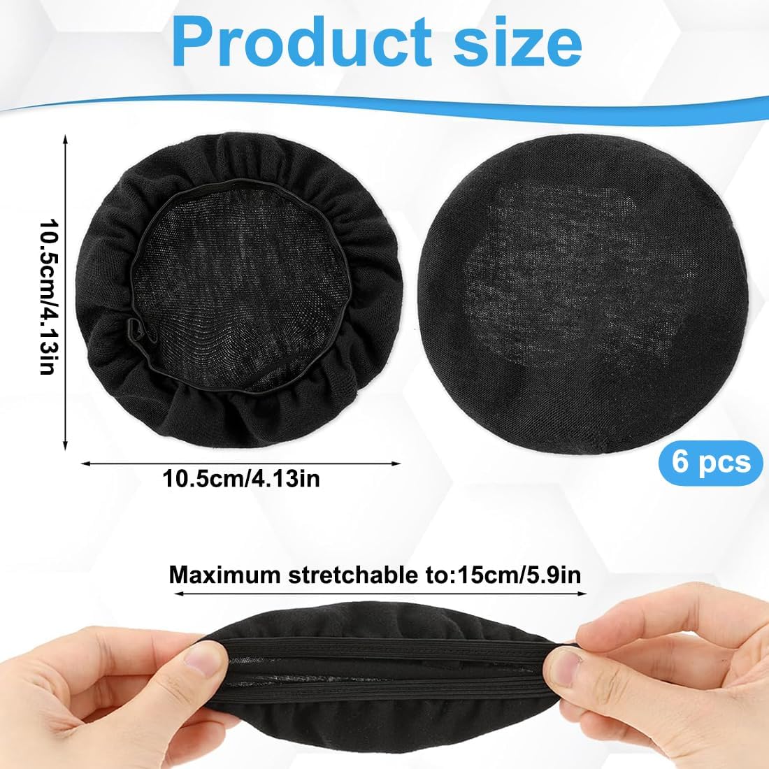 Cuscinetti per Cuffie Elastici Lavabili 6 Pezzi, Nero - immagine 2
