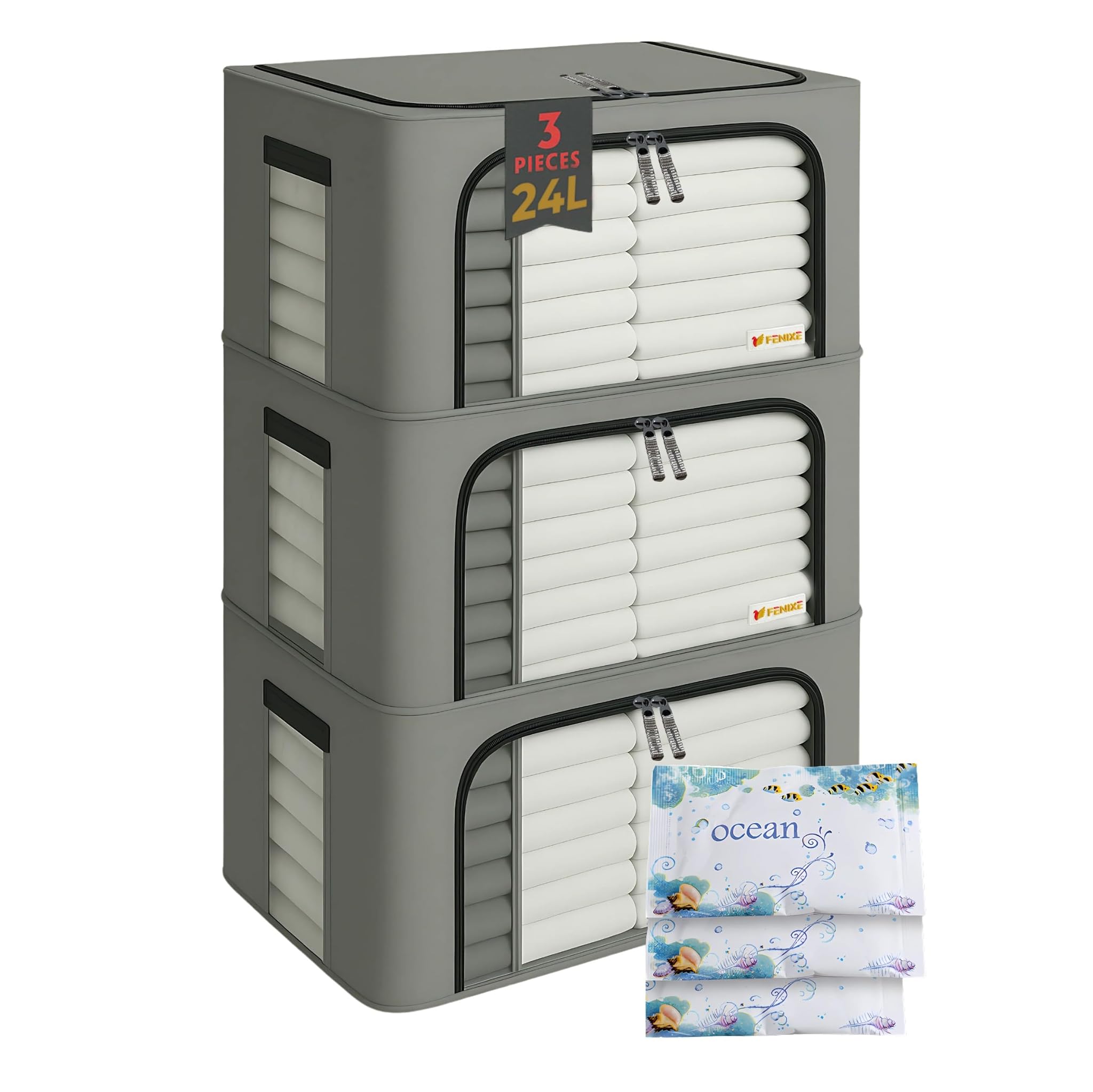 Fenixe Contenitori Armadio Salvaspazio 24L, 3 Pezzi Grigio