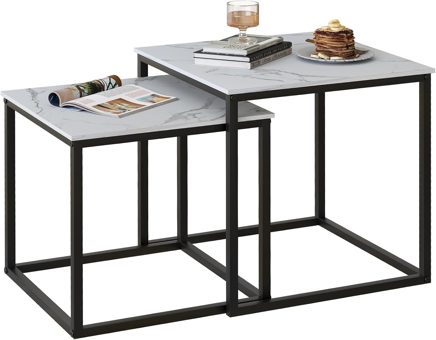 Set 2 Tavolini Quadrati Moderni in Legno