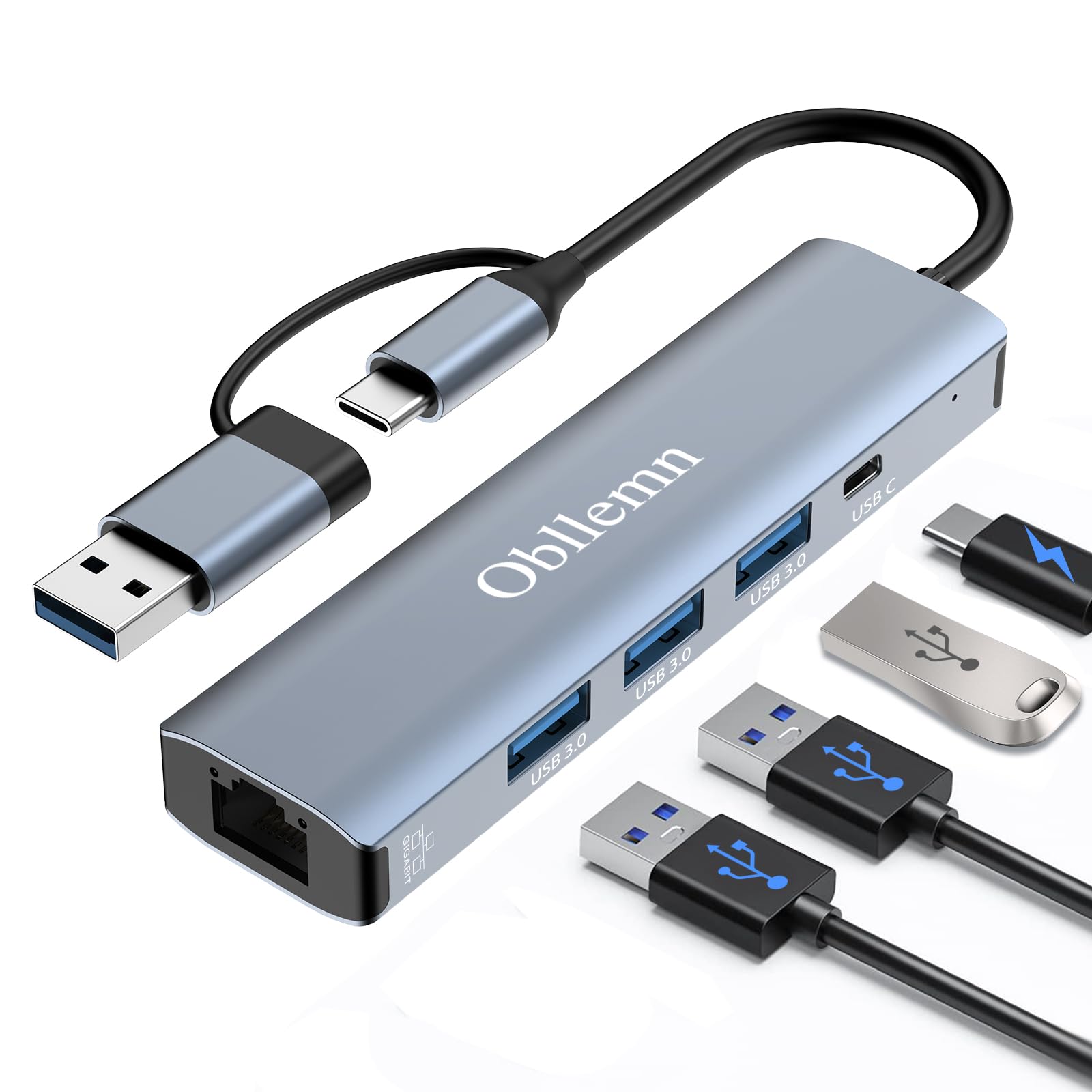 Adattatore USB C Ethernet 1000Mbps con 3 Porte USB 3.0