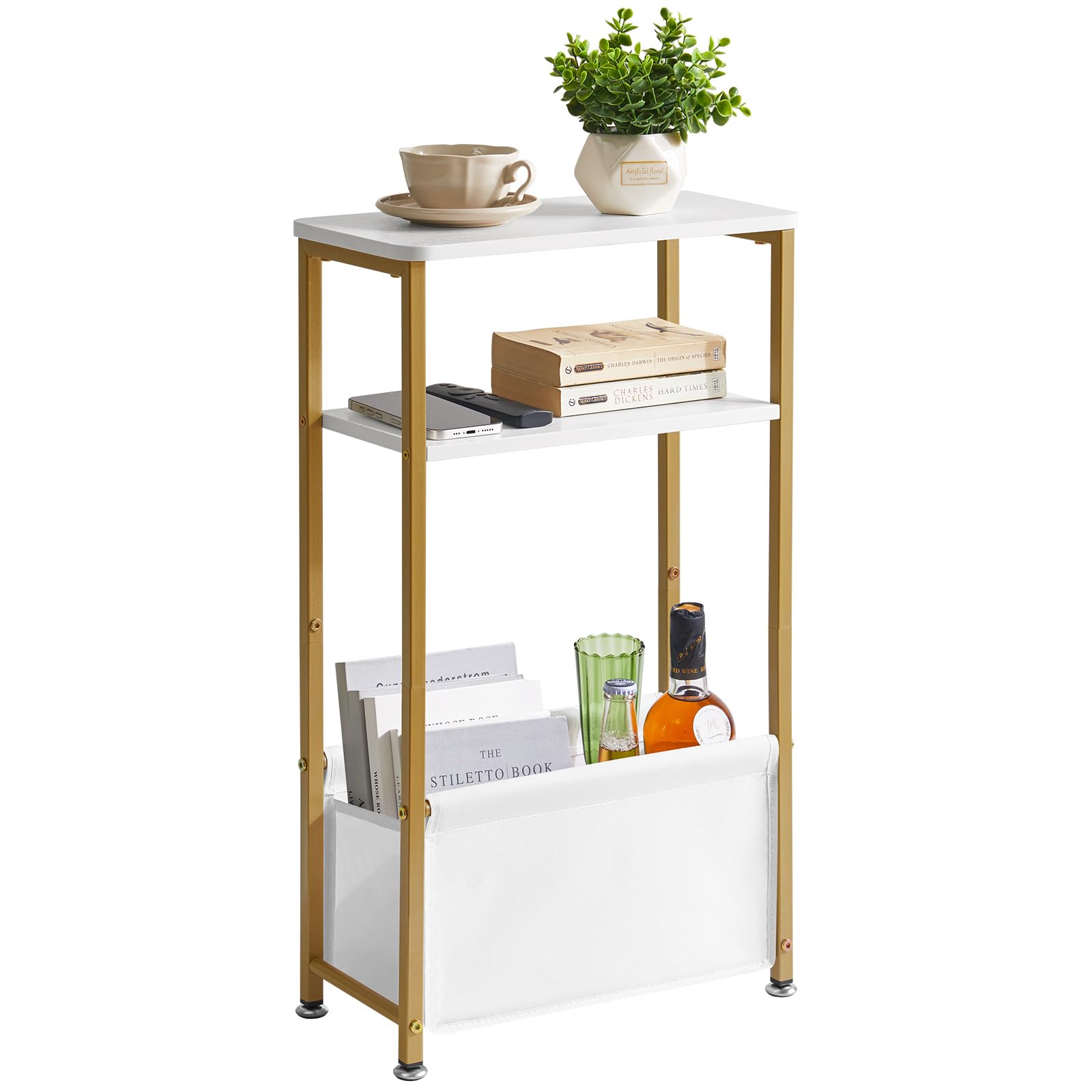 Aibiju Tavolino Stretto 3 Ripiani 40x20x66cm, Bianco