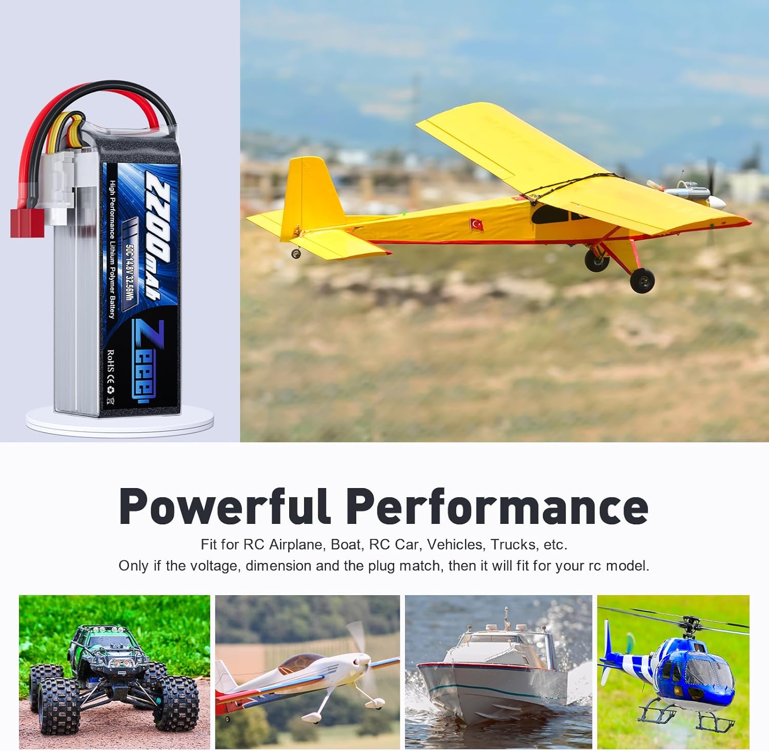 Zeee 4S Lipo 14,8V 2200mAh 50C RC Batteria (2 pezzi) - immagine 5