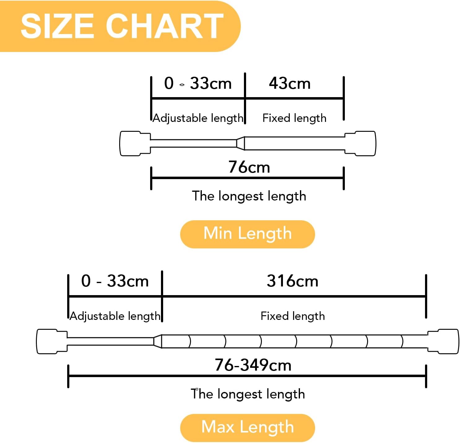 Bellahills 2 Bastoni Tende Regolabili 76-349cm, Bianco - immagine 2