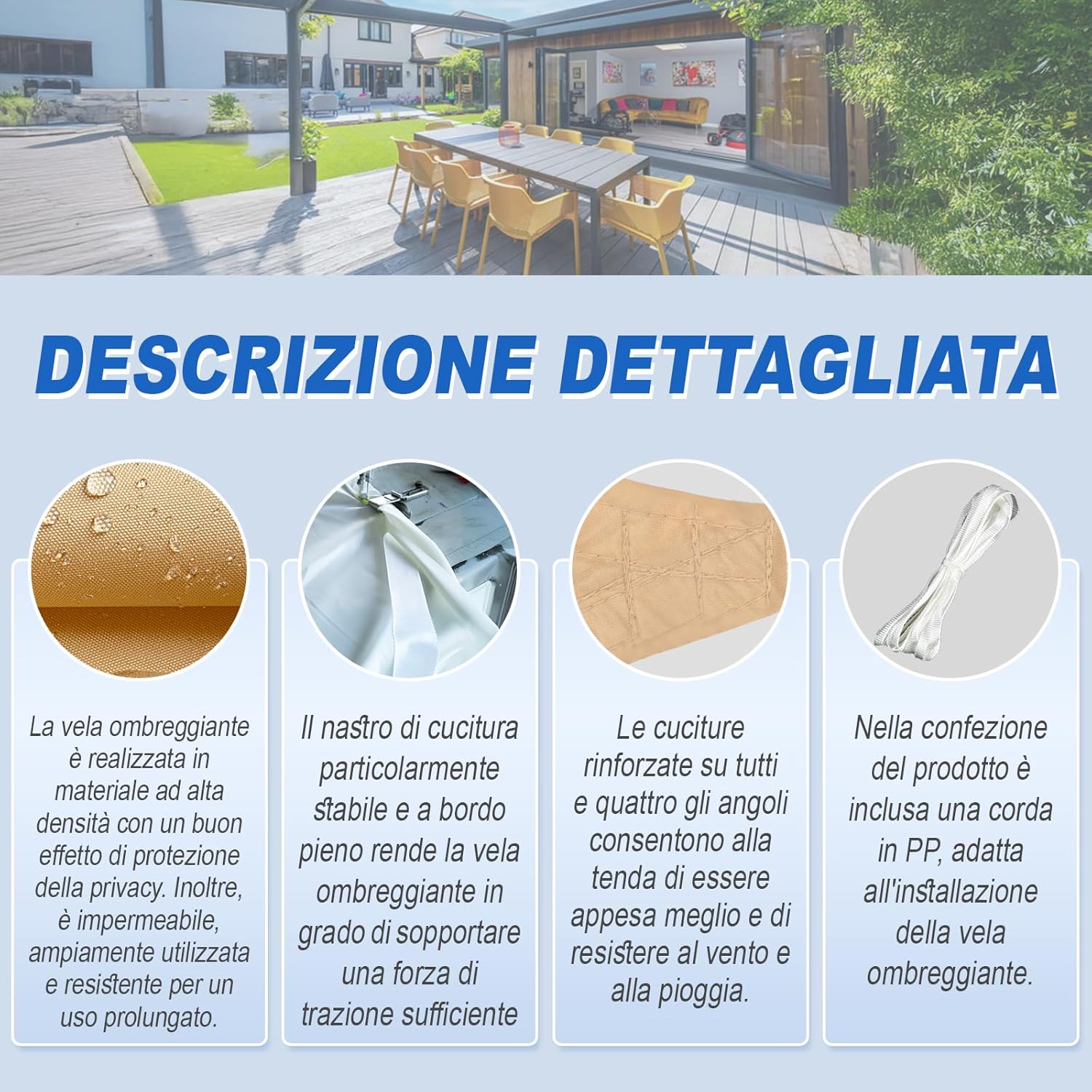 Sunnylaxx Tenda a Vela Rettangolare 4x5m Sabbia - immagine 4