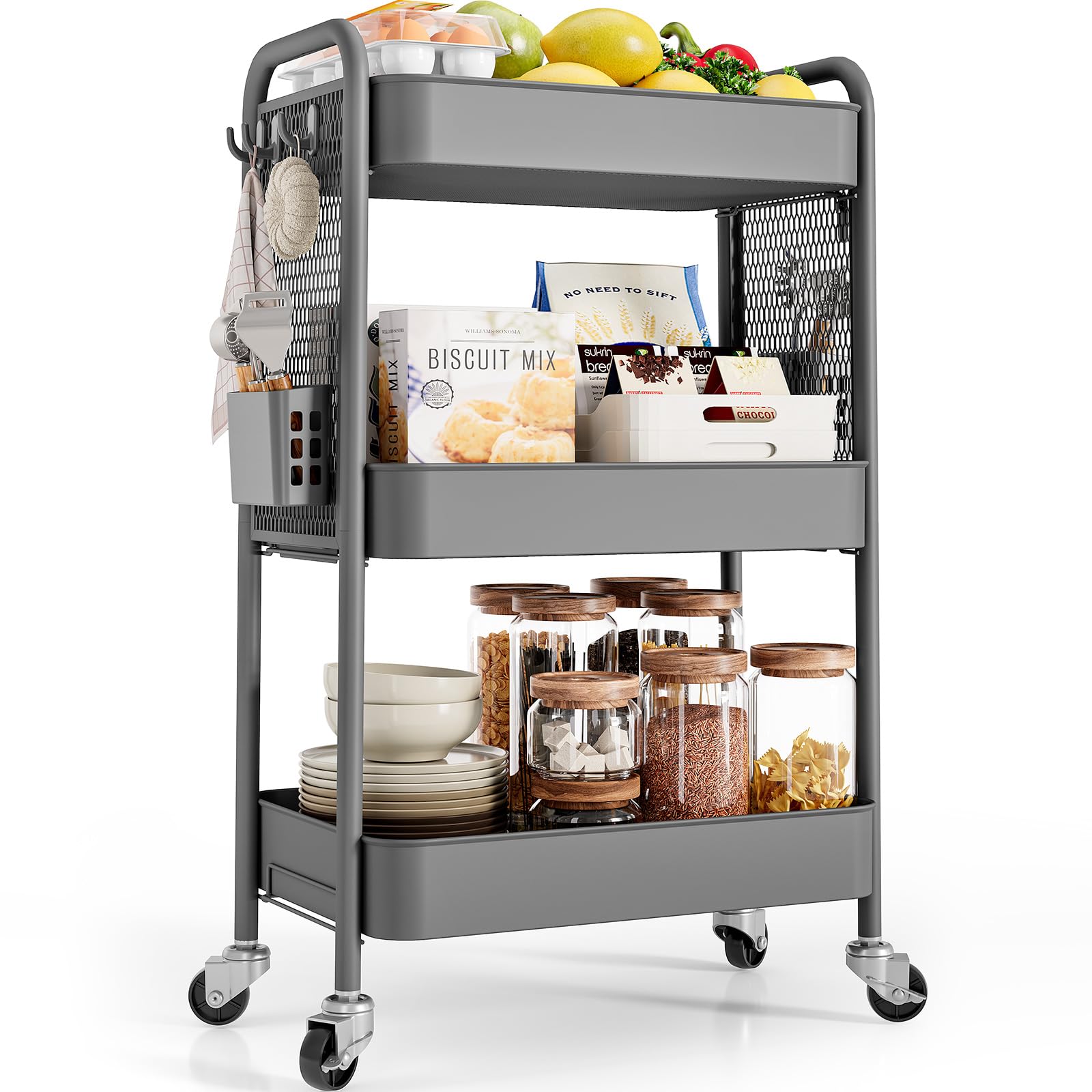 Urackify Carrello Portaoggetti in Metallo a 3 Livelli