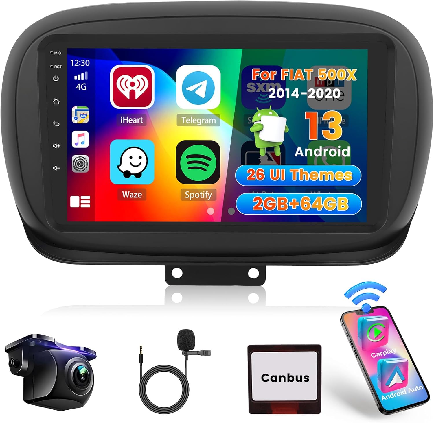 Hikity Android Stereo Auto 9" per FIAT 500X 2014-2020 - immagine 1