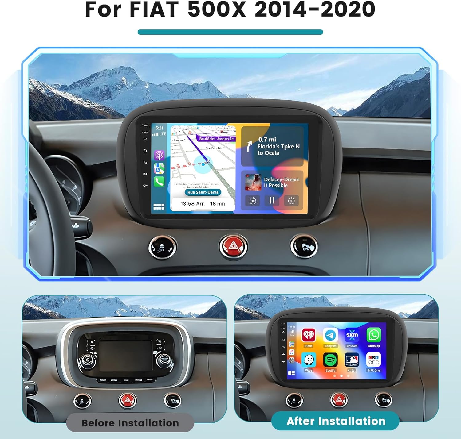 Hikity Android Stereo Auto 9" per FIAT 500X 2014-2020 - immagine 2