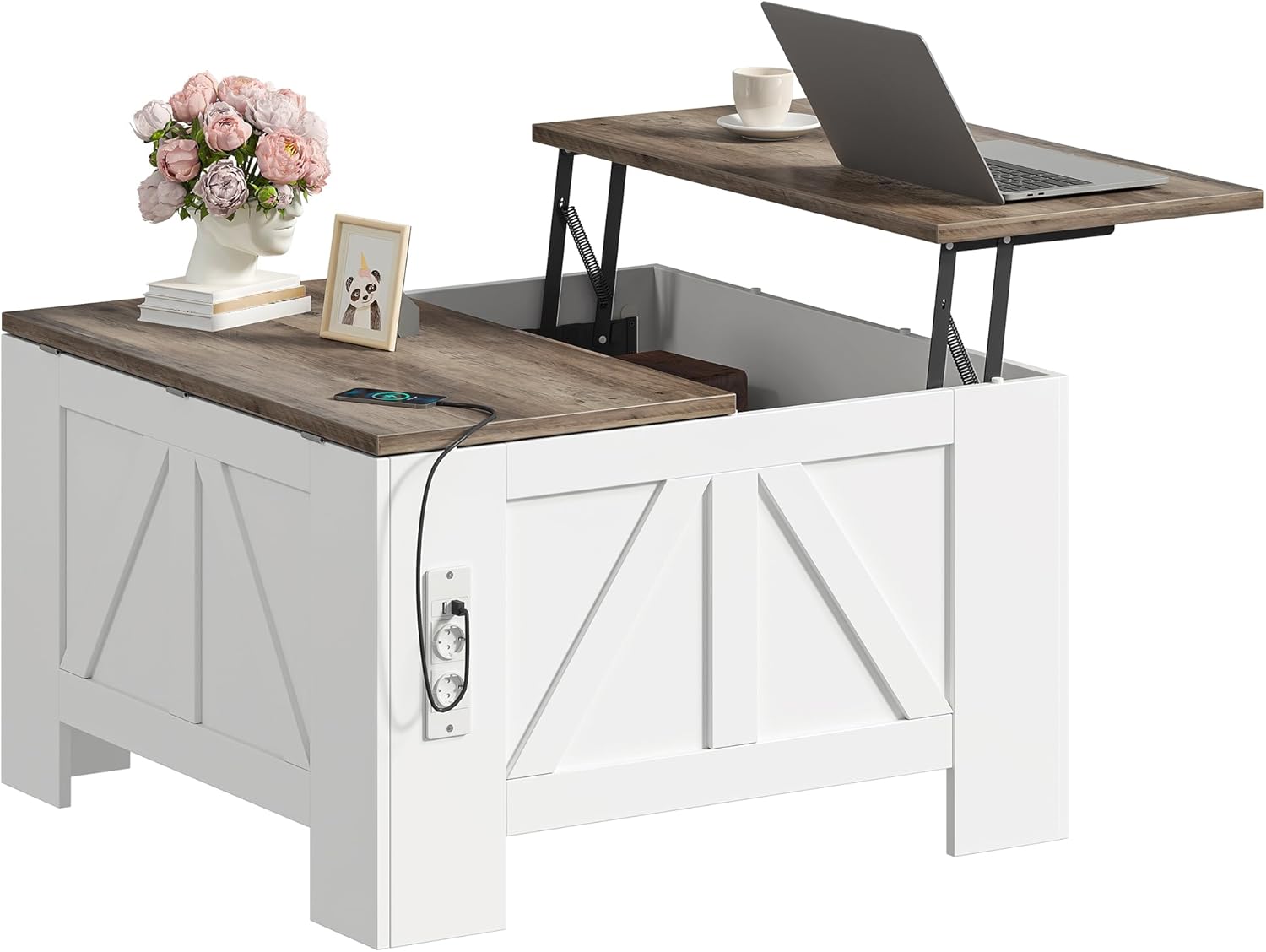 Tavolino con Altezza Regolabile 78,2x78,2x50-64, Bianco/Grigio