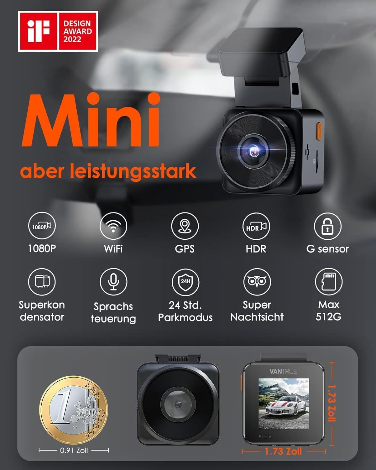 Vantrue E1 Lite 1080P Mini WiFi GPS Dash Cam - immagine 2