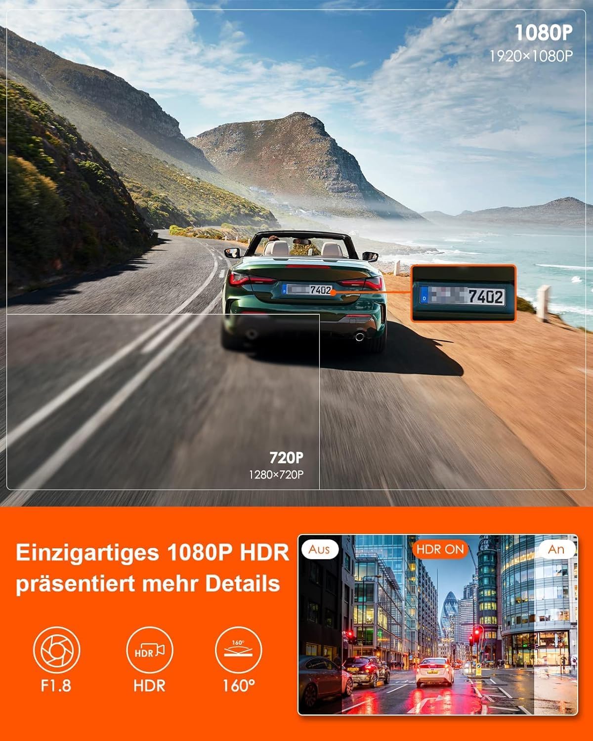 Vantrue E1 Lite 1080P Mini WiFi GPS Dash Cam - immagine 3