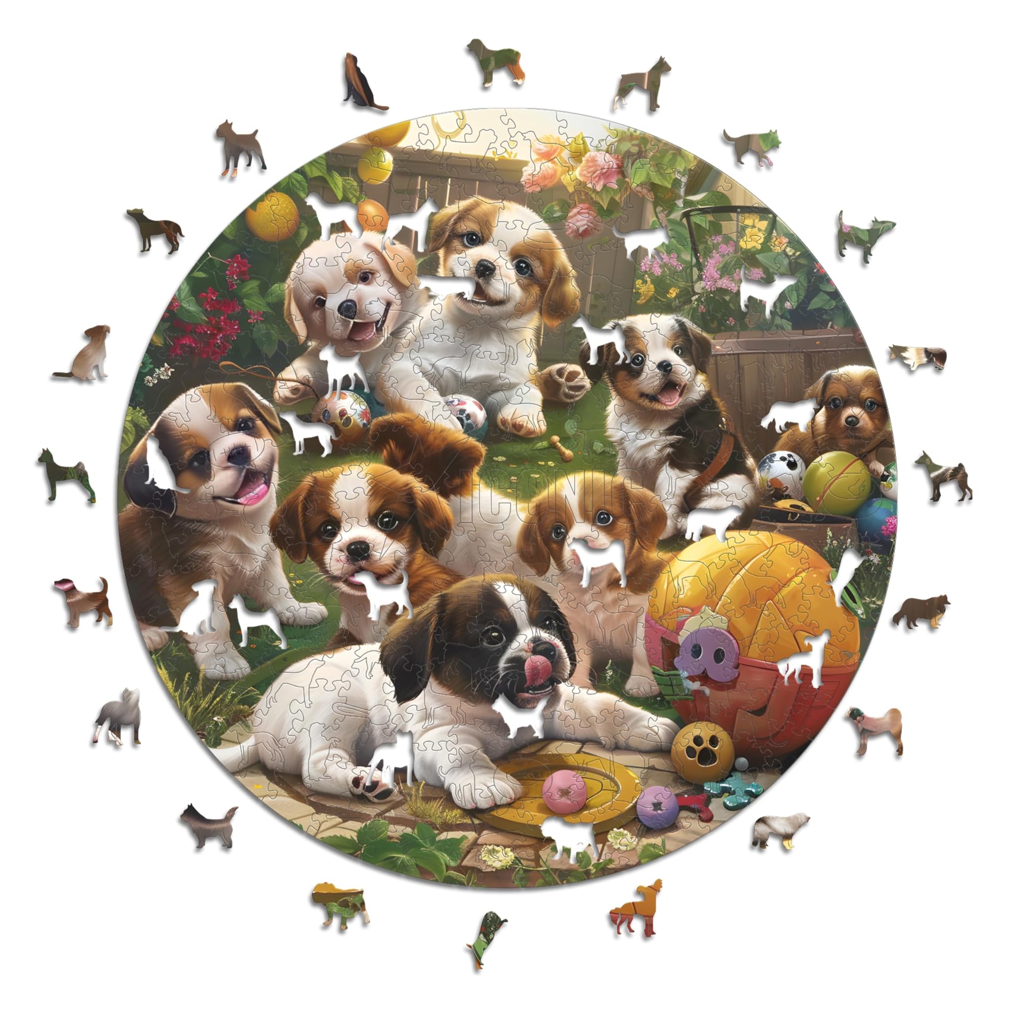 Iconic Puzzles - Cagnolini in Giardino, 600 Pezzi