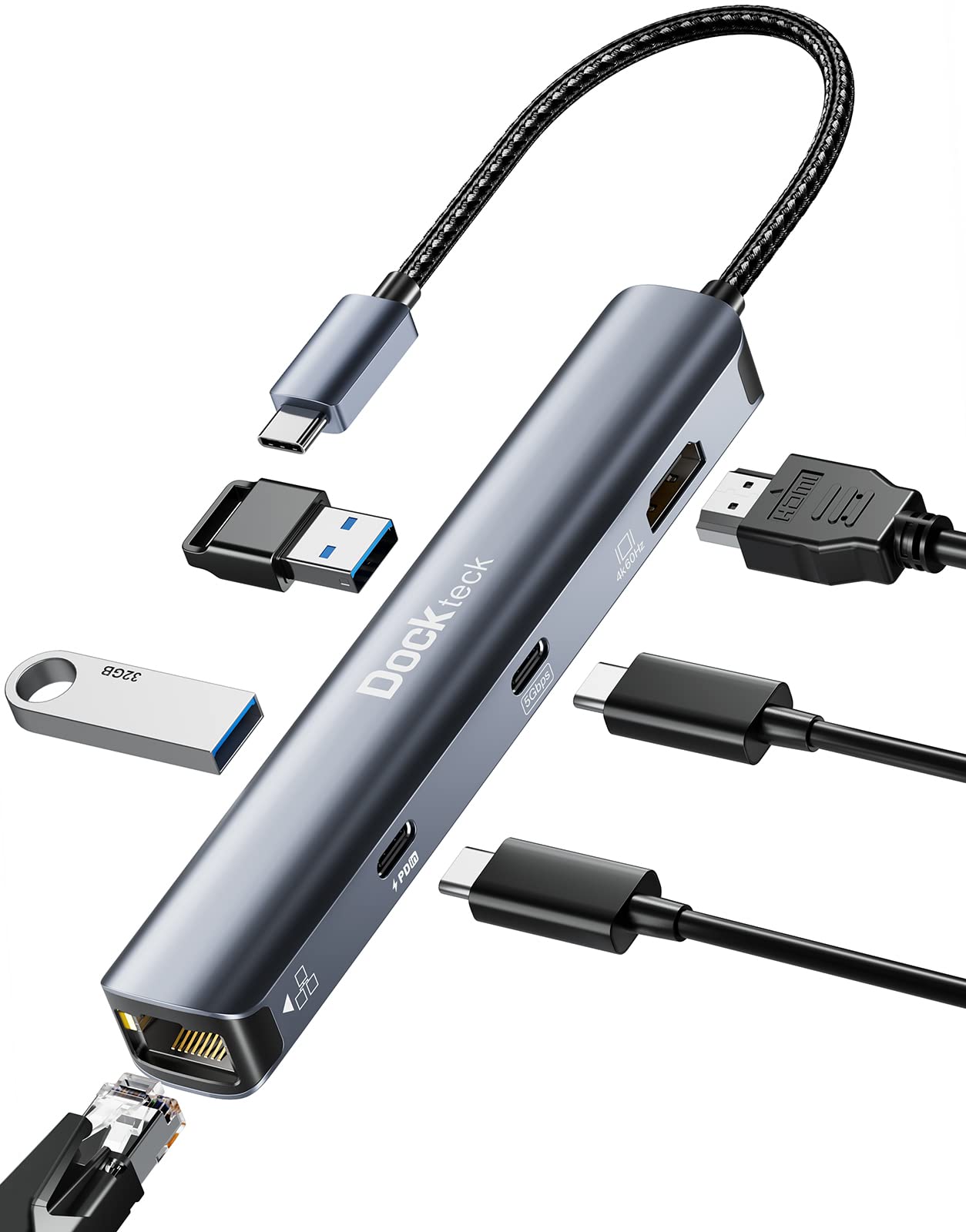 Hub USB C HDMI 4K 60Hz 6 in 1 con Ethernet