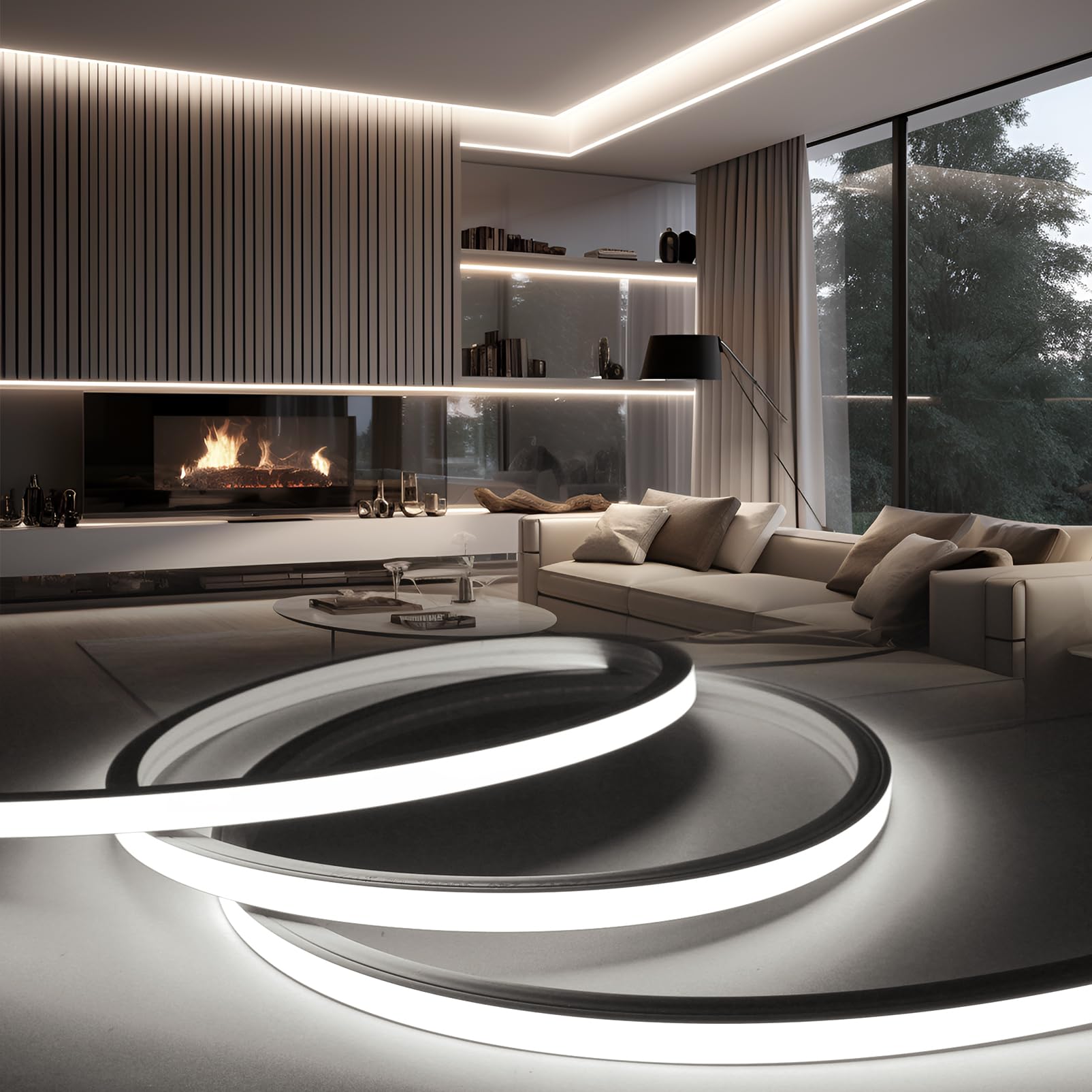 BRIMETI Striscia LED Neon 20M 220V Tubo LED Silicone Flessibile Esterno Impermeabile IP65 Nastri LED Luminosa 120 LED/M Corda Stringa Lampada, con Alimentatore di rete e Controller (Bianco)