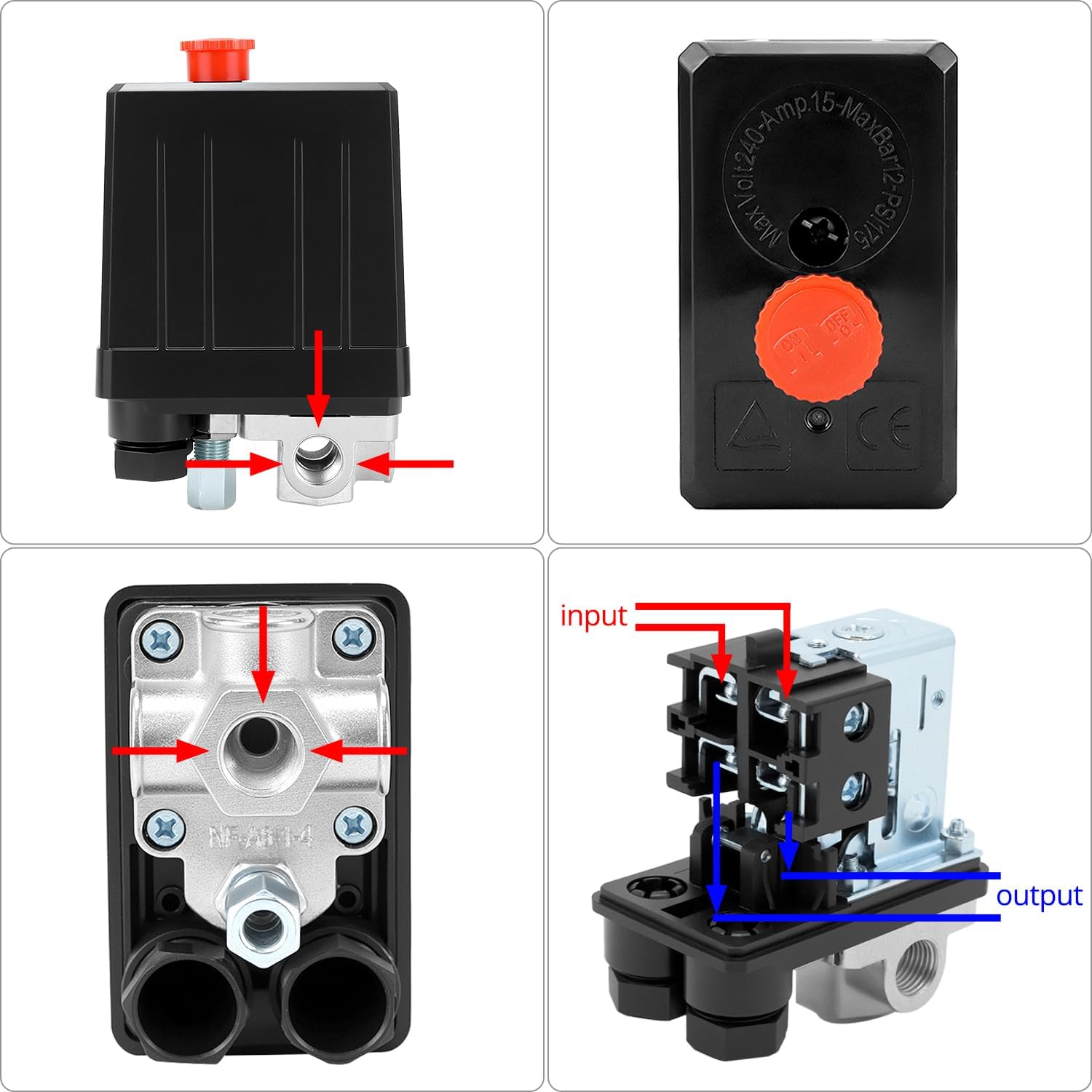 Qwork® Pressostato Compressore Aria 4 Fori 220V - immagine 2