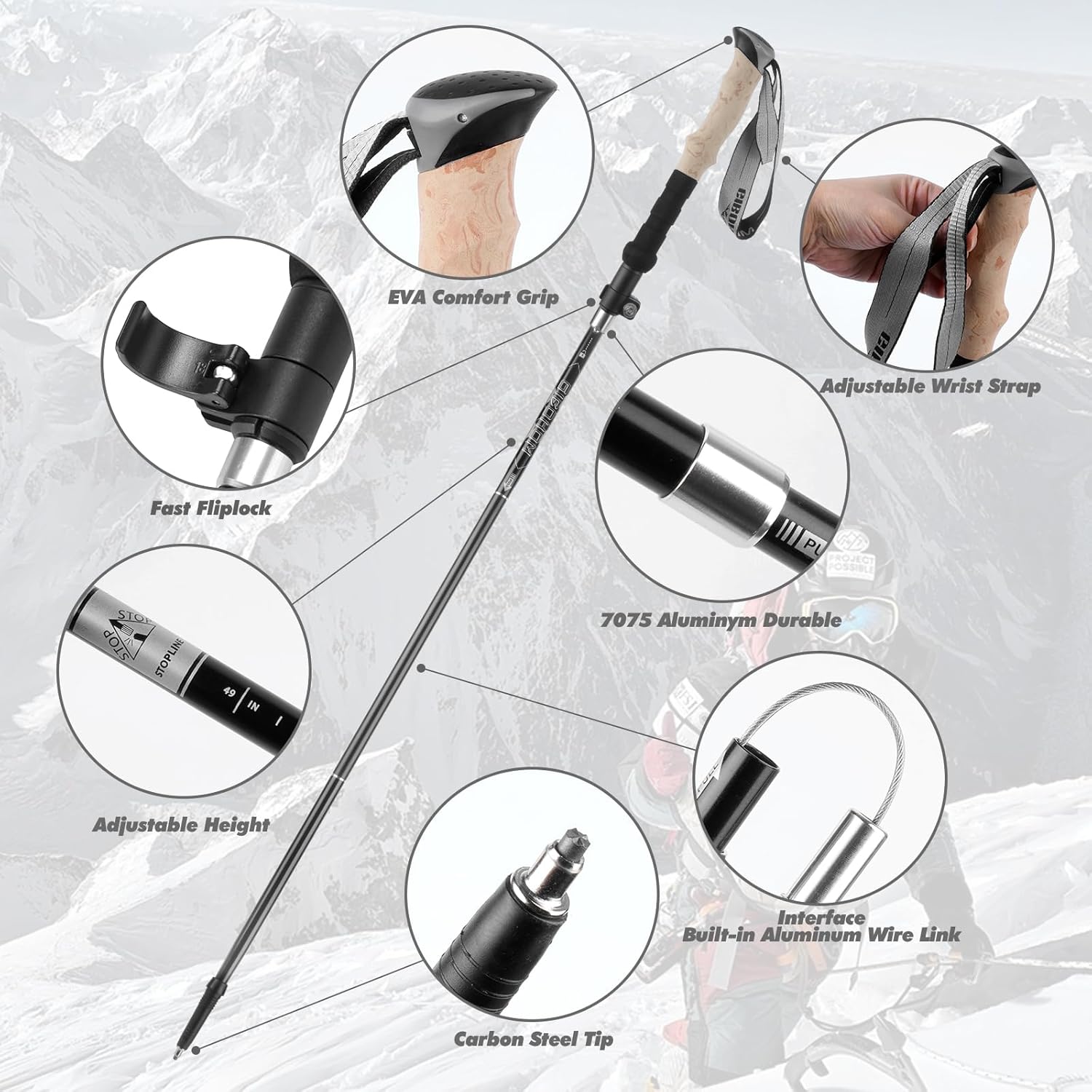 Gibohom Bastoncini Trekking Alluminio Pieghevoli (2 pz) - immagine 2