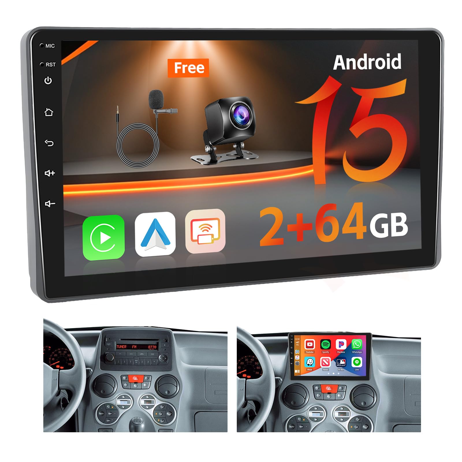Hikity Autoradio Android per FIAT Panda (2003-2012) 2+64G