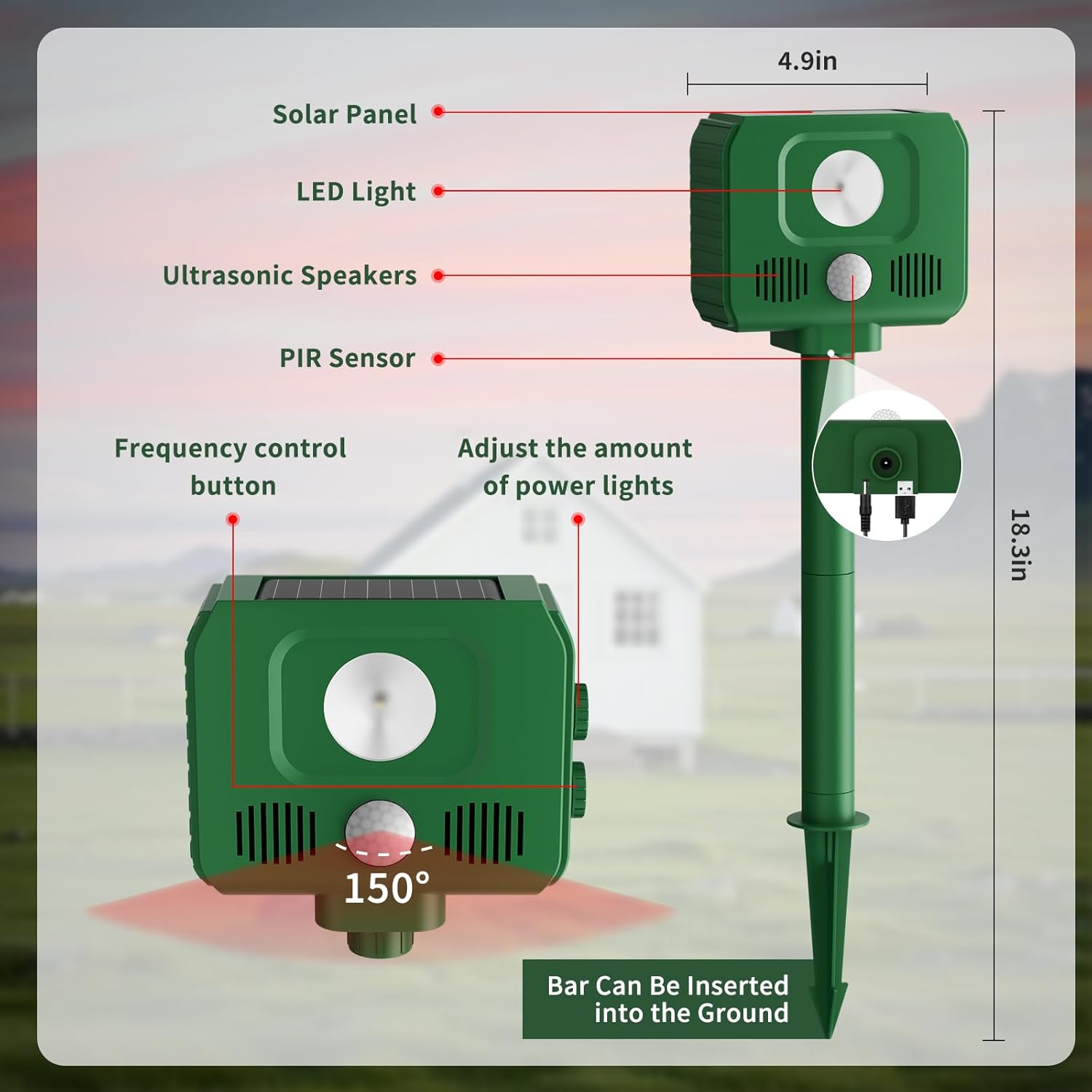 Repellente Gatti Ultrasuoni Solare 4 Modalità - immagine 8