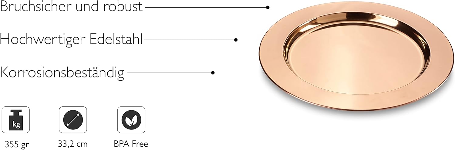 Echtwerk Set 6 Sottopiatti 'Shiny' Rame Ø 33,2 cm - immagine 3