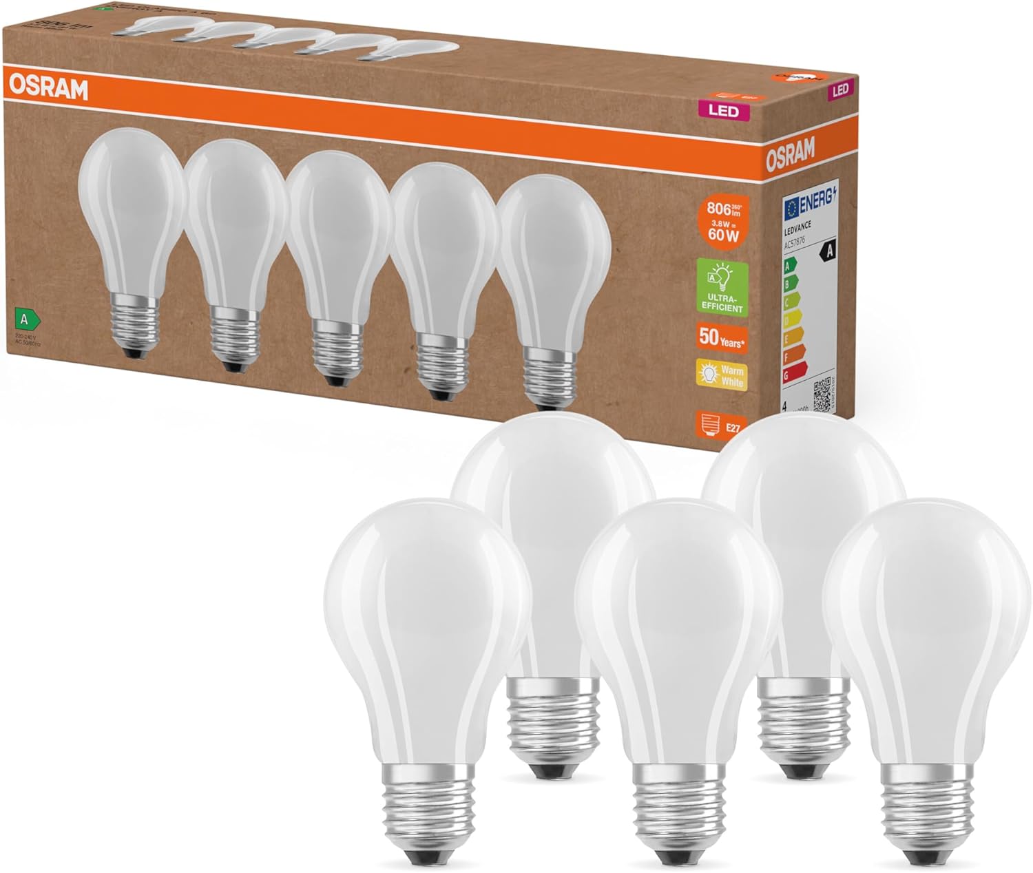 Osram Lampade LED E27 Classe A - 5 Lampadine - immagine 1