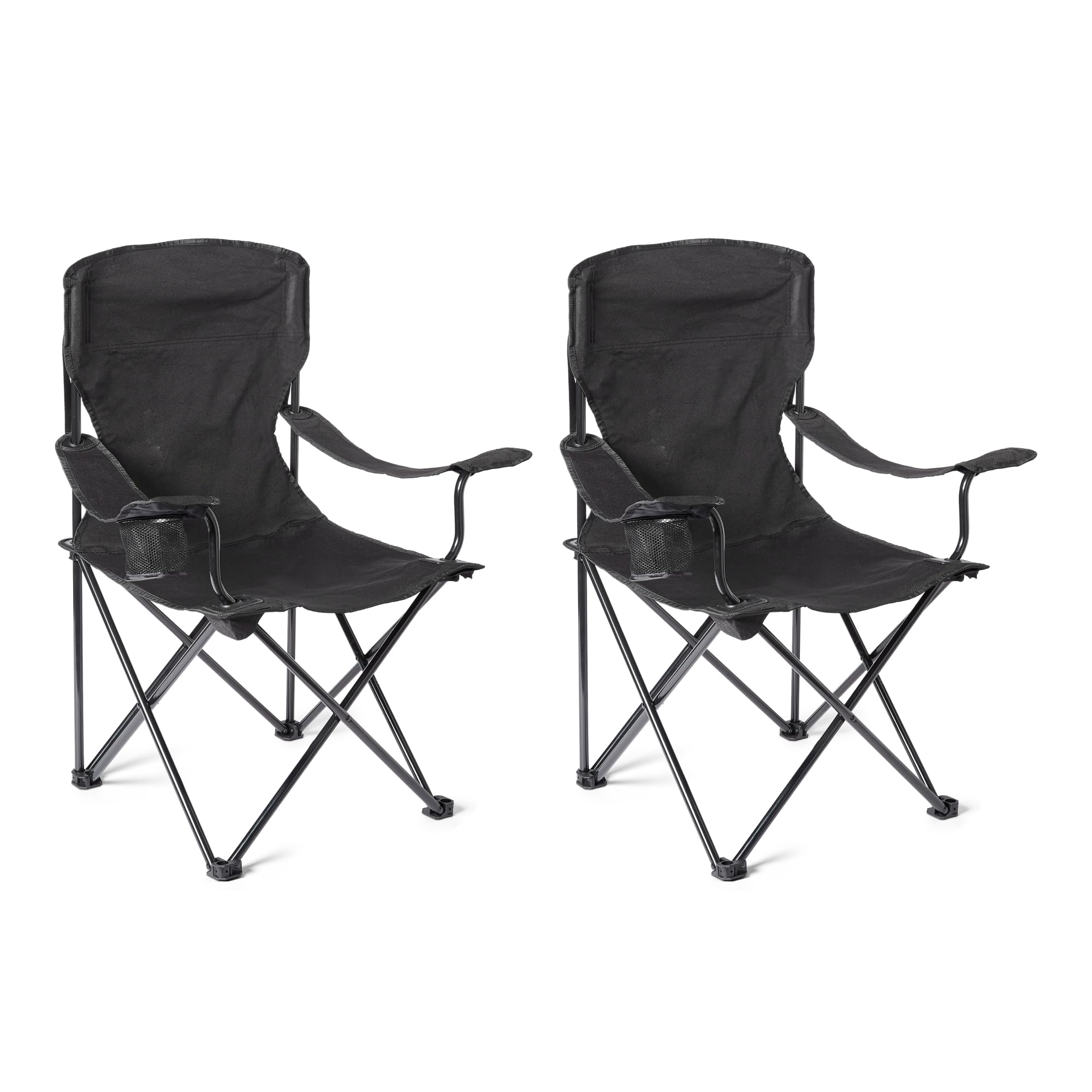  Basics Sedia da Campeggio Pieghevole con Portabicchieri - Sedia Outdoor con Telaio in Acciaio, Resistente all'Acqua, con Borsa per il Trasporto - 50,8x 71,1 x 91,4cm - Nero - Set da 2