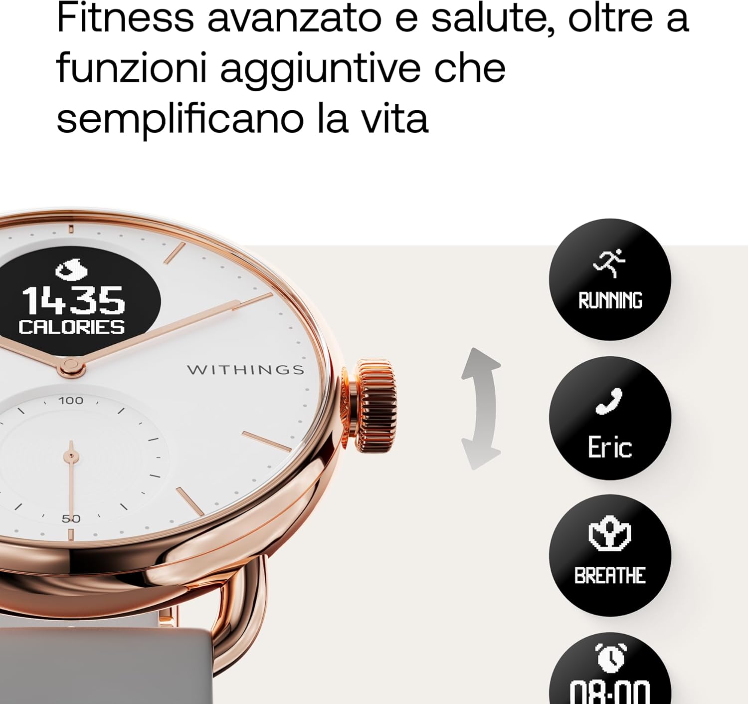Withings Scanwatch 38mm - Smartwatch Ibrido Oro Rosa/Bianco - immagine 5