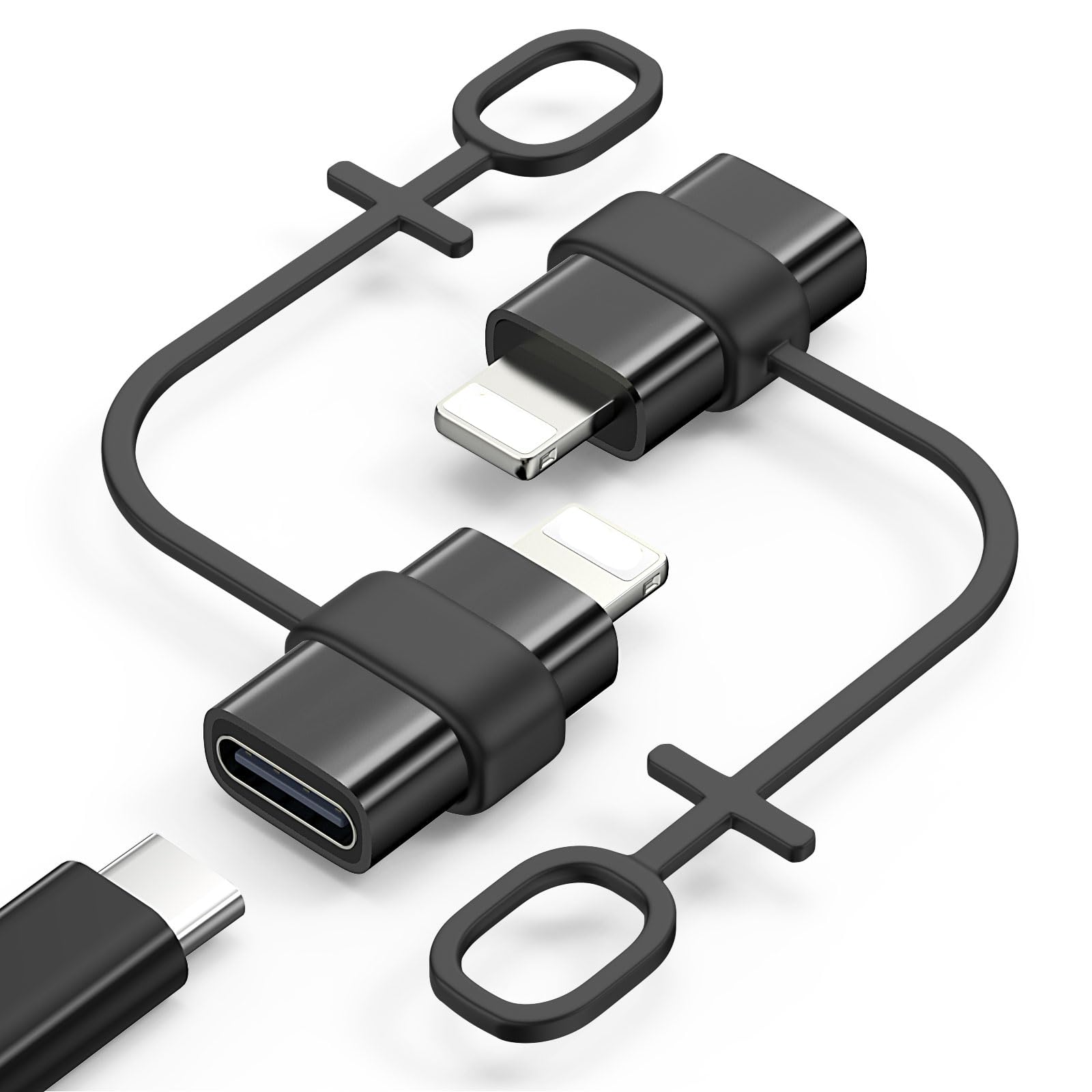 Moko Adattatore USB C a Lightning con Anello Anti-perso, Nero