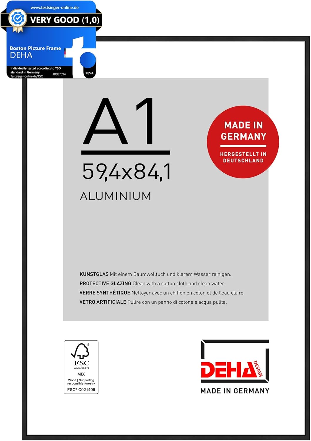 Deha Design Cornice in Alluminio Boston A1, Nero Opaco - immagine 1